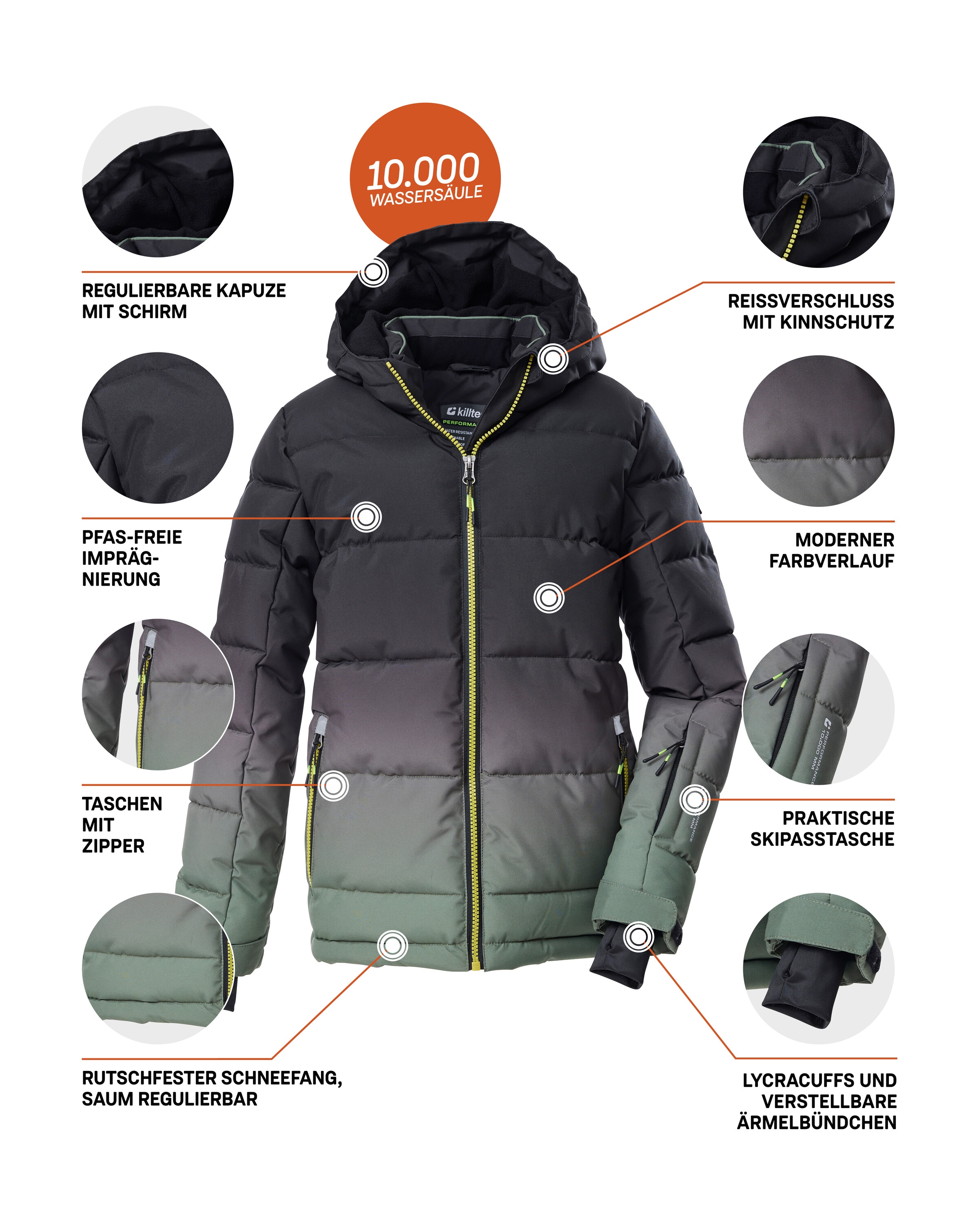 Killtec Skijacke »KSW 382 BYS SKI QLTD JCKT«, Wasserabweisende, winddichte Winterjacke mit regulierbarer Kapuze