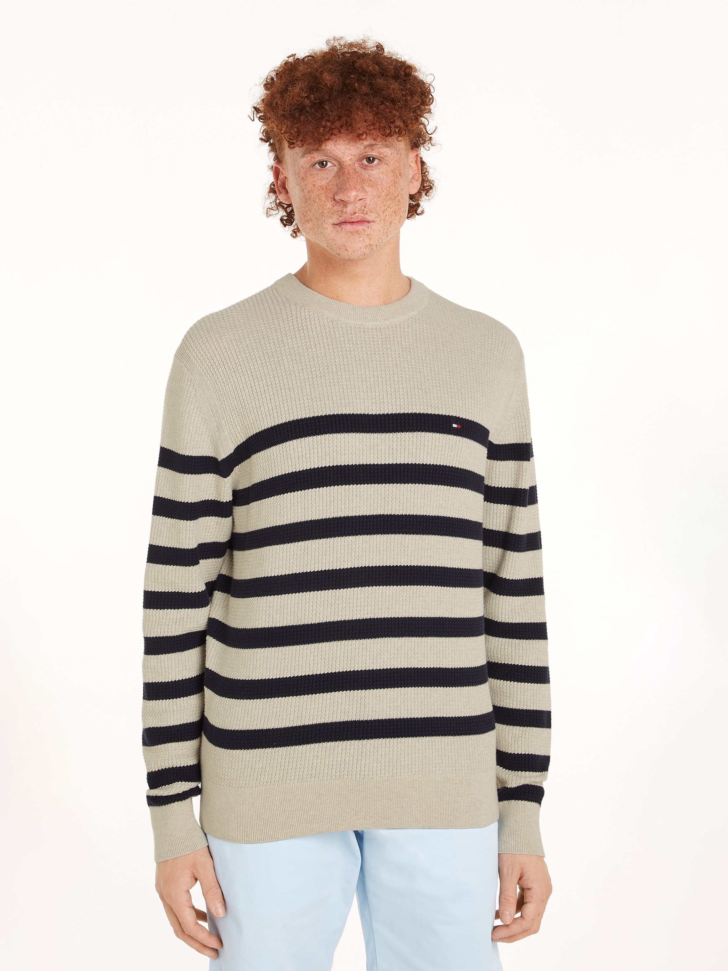 Tommy Hilfiger Strickpullover "STRUCTURE CREW NK", mit kontrastfarbenen Str günstig online kaufen