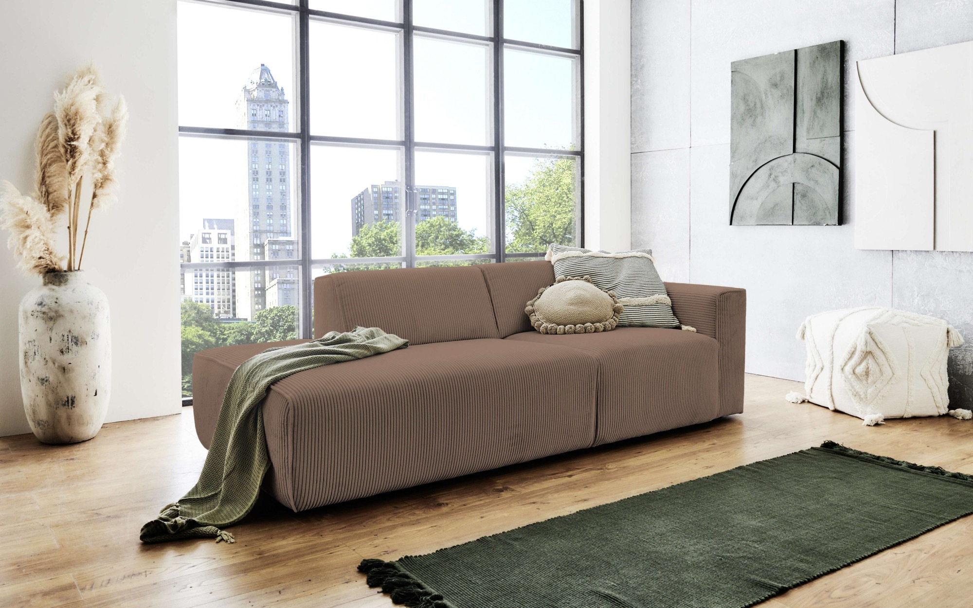 Home affaire 2-Sitzer "Noord mit Kedernaht, Breite 227 cm" Cord, Struktur, Webstoff, mit Wellenunterfederung, Massivholzrahmen