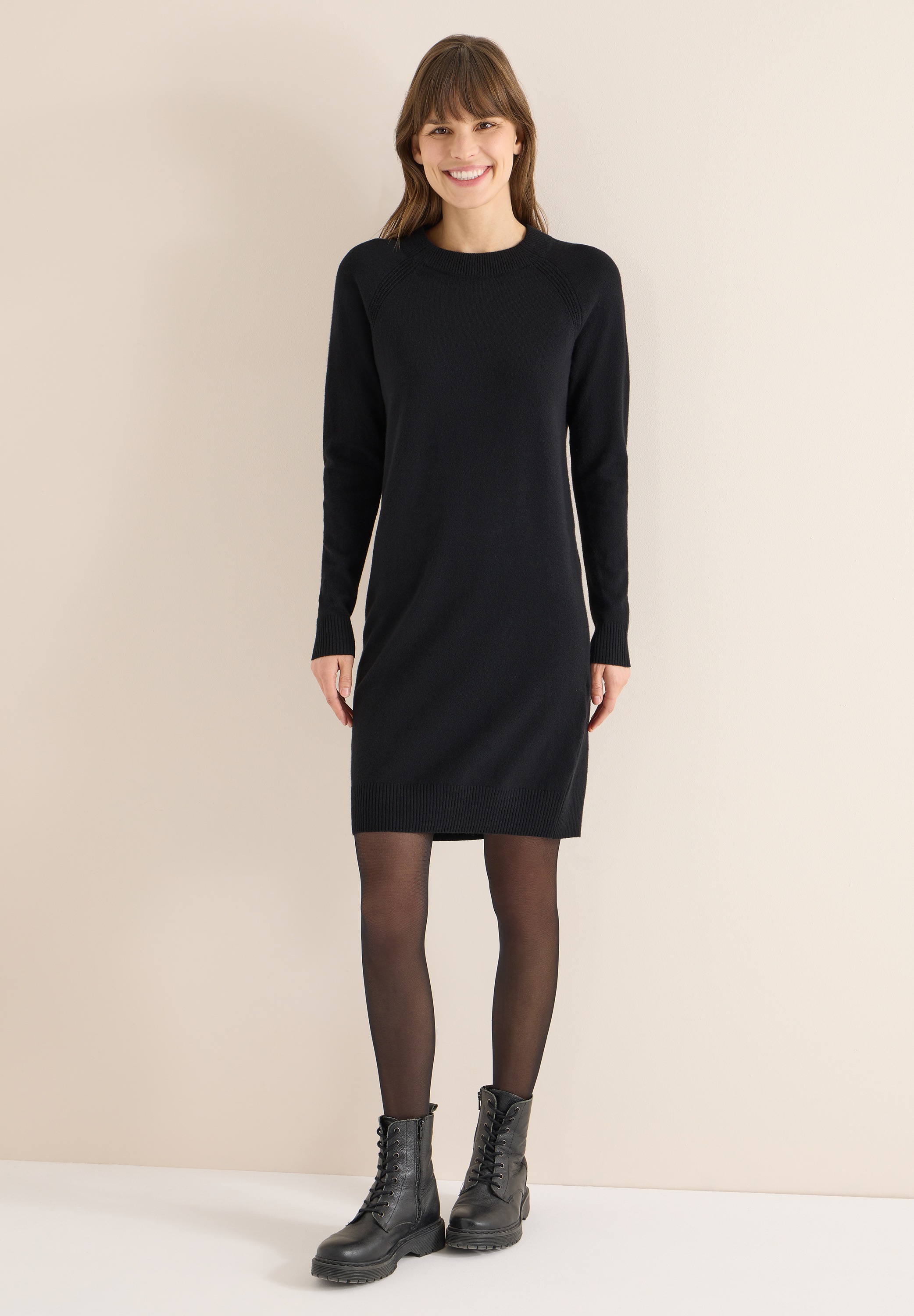 Midikleid CECIL, Damen, Gr. M (40), US-Größen, schwarz, Stoff, 33% Polyester, 31% Polyacryl, 24% Baumwolle, 12% Nylon, unifarben, normal kniefrei, Rundhals, Rippbündchen, Kleider Midikleid, soft und trageangenehm 3