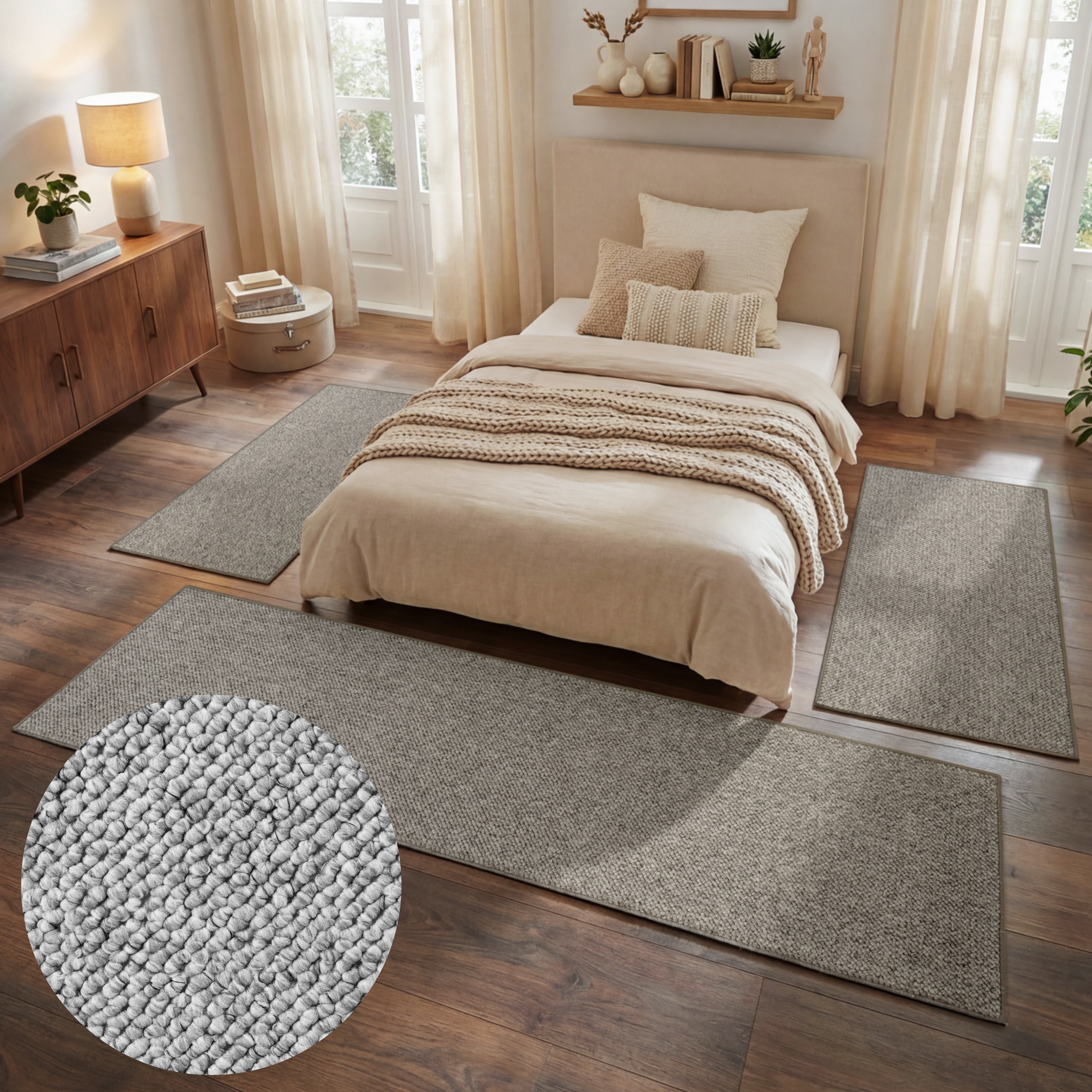 HANSE Home Bettumrandung "Wolly 2" Höhe 12 mm 3 Stk. tlg. Bettvorleger, 3-teiliger Läufer Set, Unifarben, Kurzflor, Bettläufer