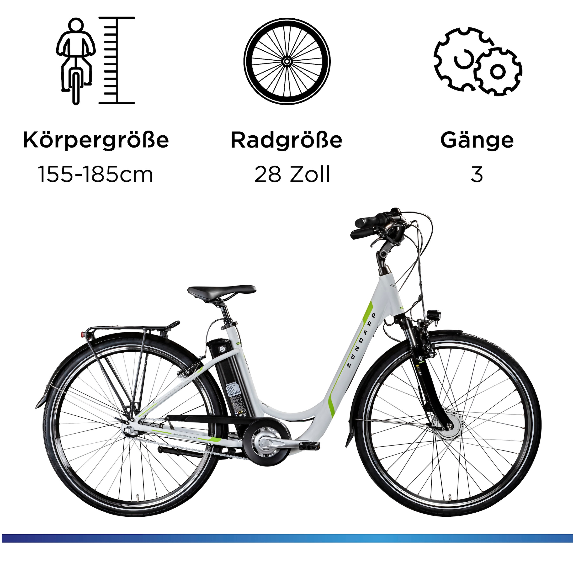 Zündapp E-Bike »Z510«, 3 Gang, Shimano, Nexus SC-3C41, Frontmotor 250 W, Pedelec, Elektrofahrrad für Damen u. Herren