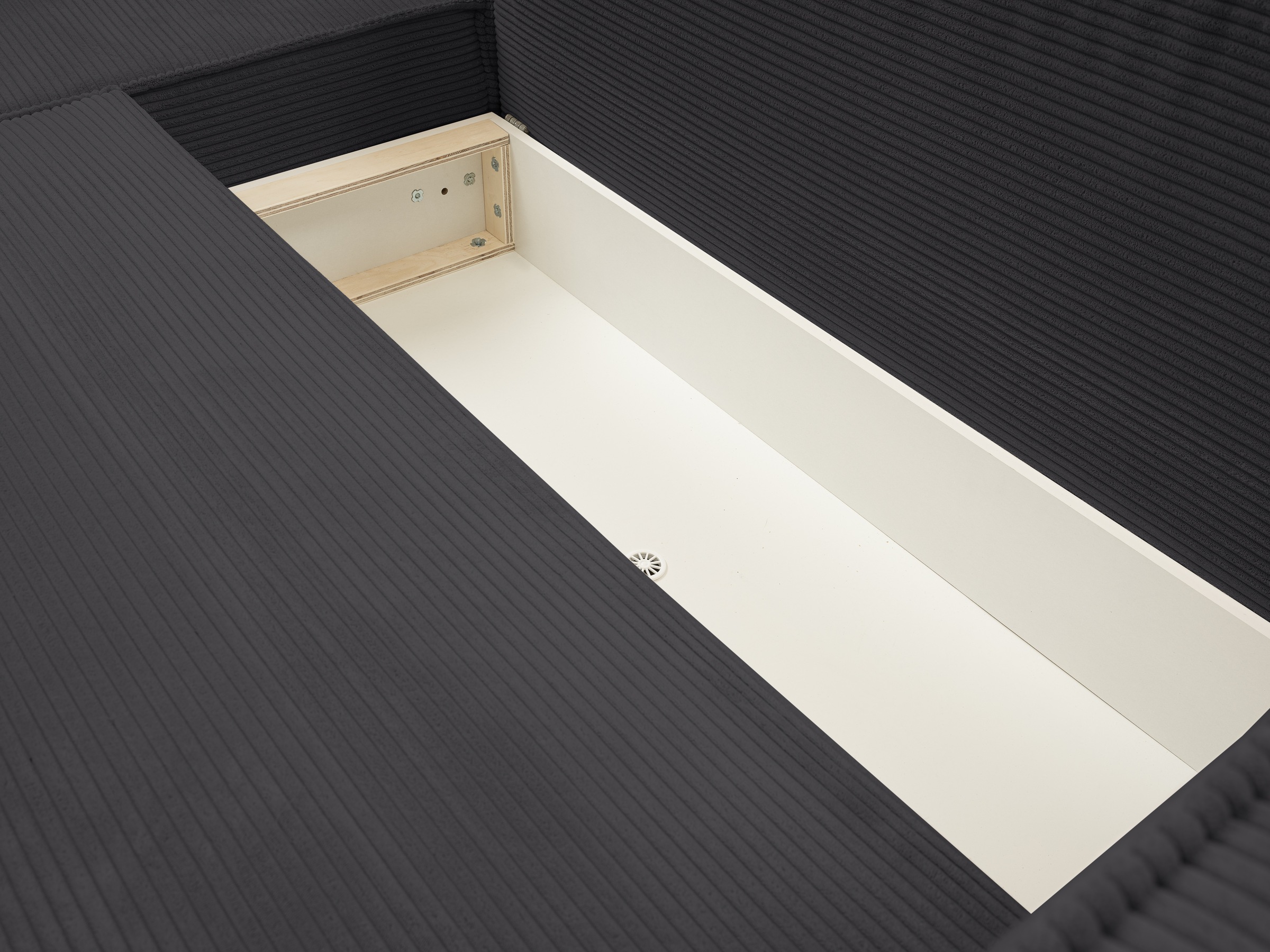 WERK2 Ecksofa »Atlanta, moderne Designsprache, Stellmaße 280x147cm, L-Form, Kedernaht«, hoher Komfort, Schlaffunktion & Bettkasten, Cord, Anthrazit