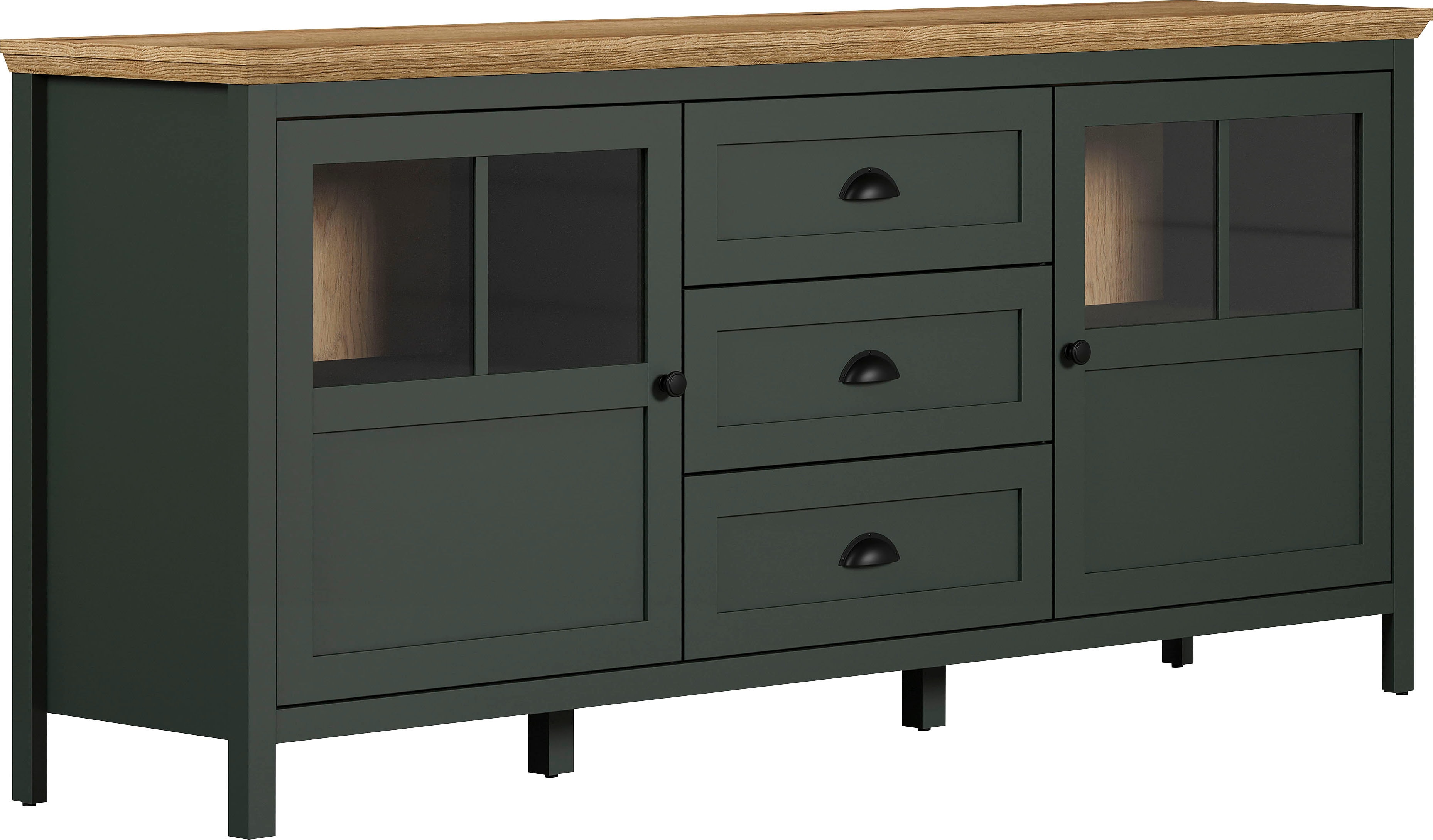 Home affaire Sideboard "Vienna" 1 Stk. tlg. Kommode im Landhausstil - Beleuchtung, Glastüren - B/T/H 185/45/86 cm