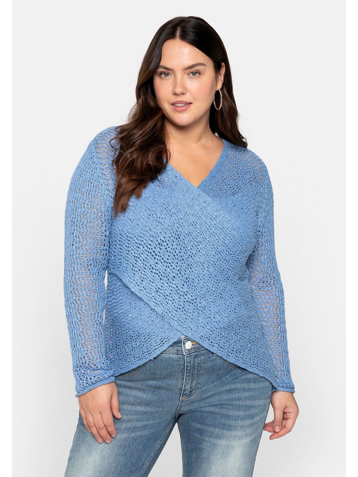 V-Ausschnitt-Pullover »Große Größen«, im Crossover-Stil, leicht transparent