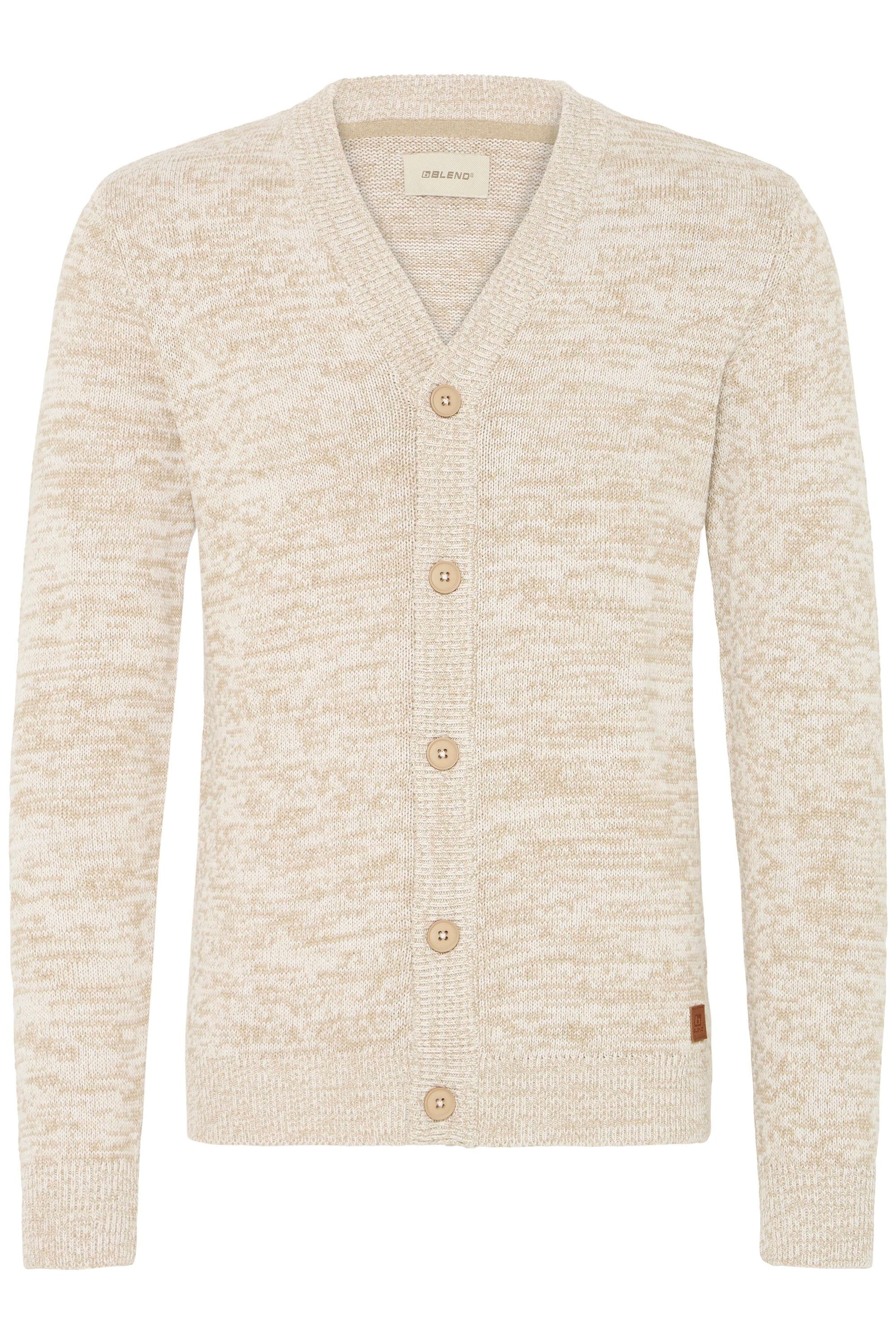 Strickjacke BLEND "BHDamon", Herren, Gr. 3XL, bone weiß, Grobstrick, 70% Baumwolle, 30% Polyester, meliert, normal normal, V-Ausschnitt, Rippstrickbündchen, Strickjacken Strickjacke, Gemütliche Strickjacke mit Knopfleiste