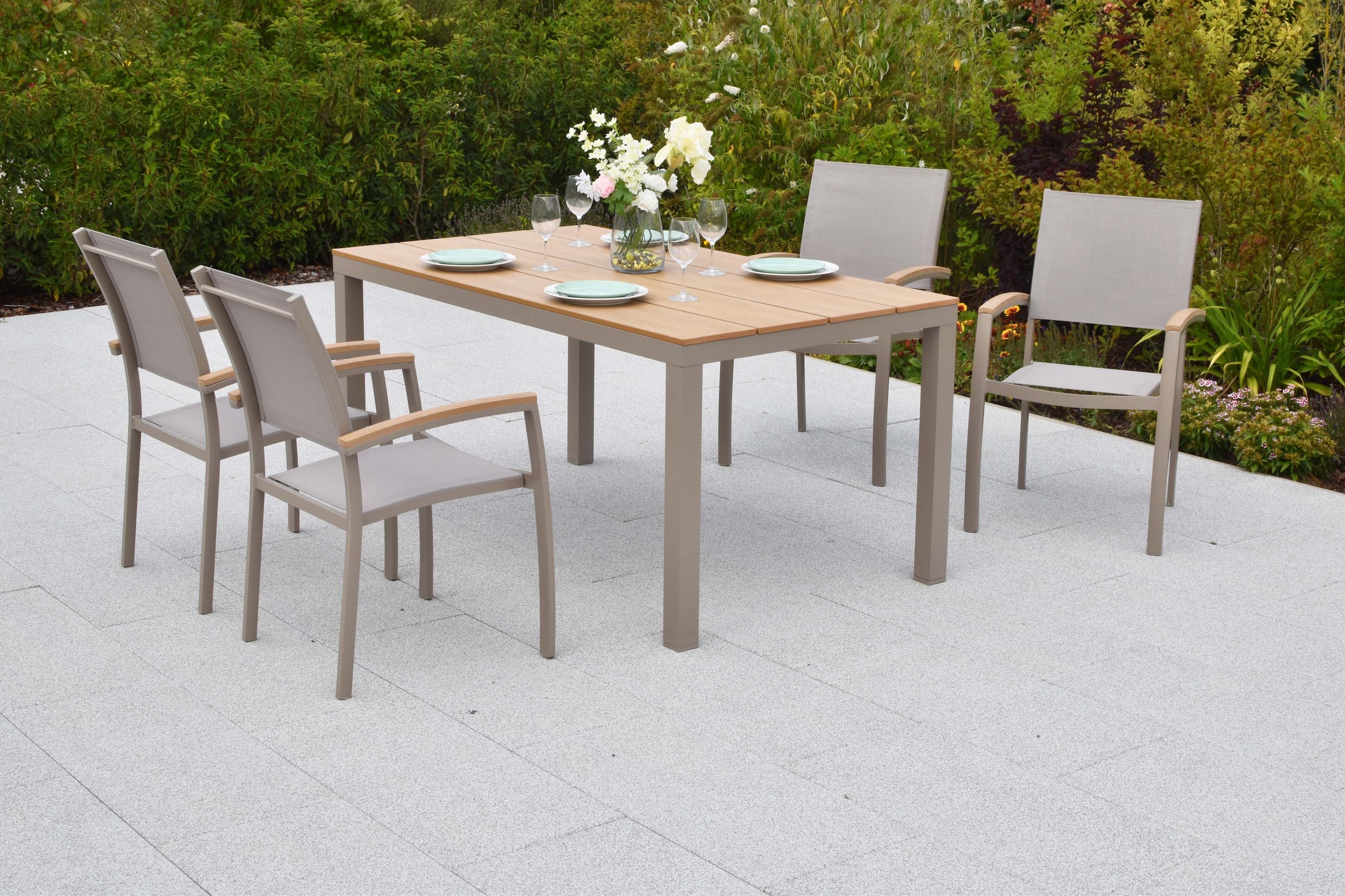 MERXX Garten-Essgruppe »Piemont« Set, 5 tlg. inkl. 4 Stapelsessel, 1 Tisch