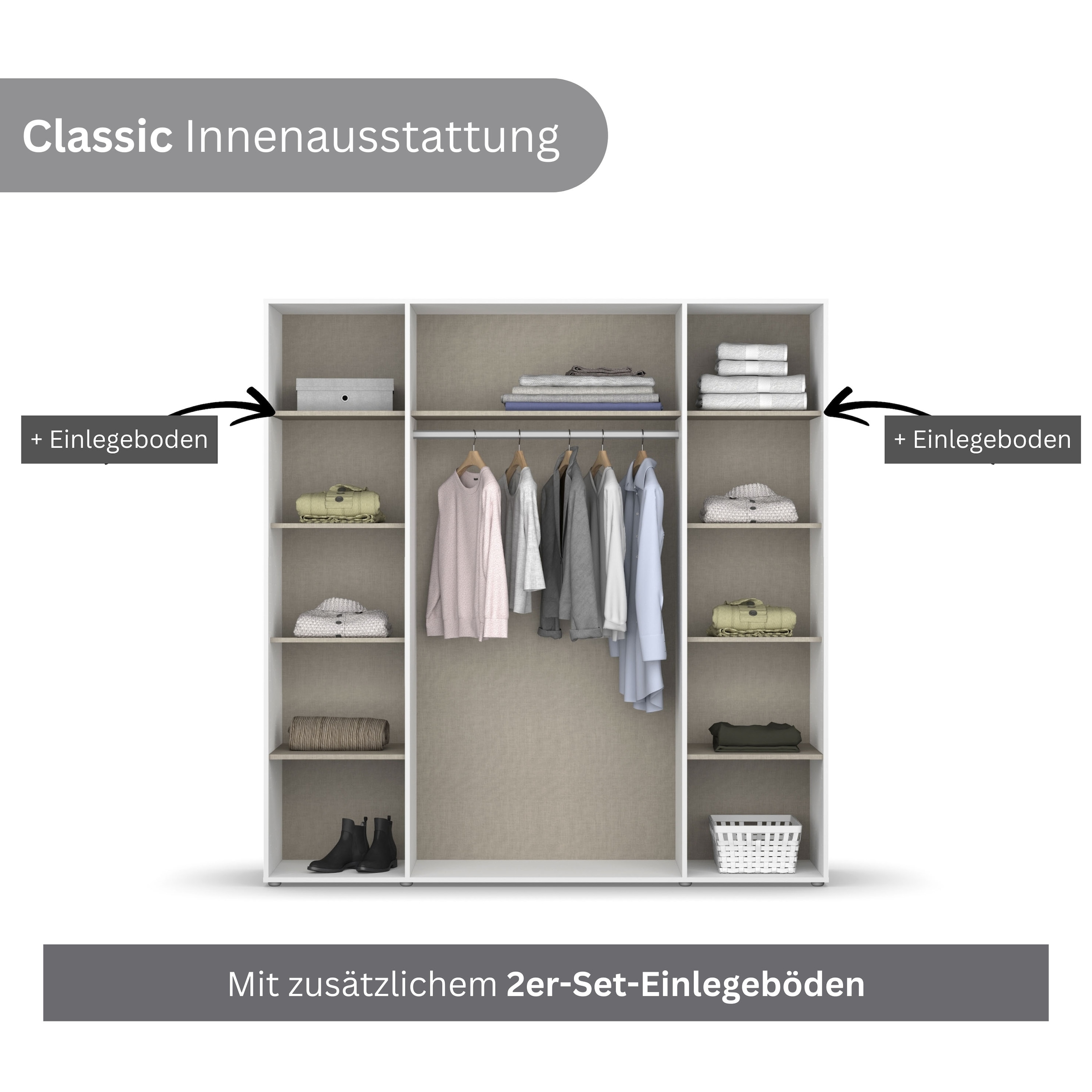 rauch Drehtürenschrank »Kleiderschrank Schrank Garderobe Wäscheschrank NABILA viel Stauraum«, (in 3 verschiedenen Ausstattungen BASIC/CLASSIC/PREMIUM), in 2 Breiten mit Push-to-Open Funktion TOPSELLER MADE IN GERMANY