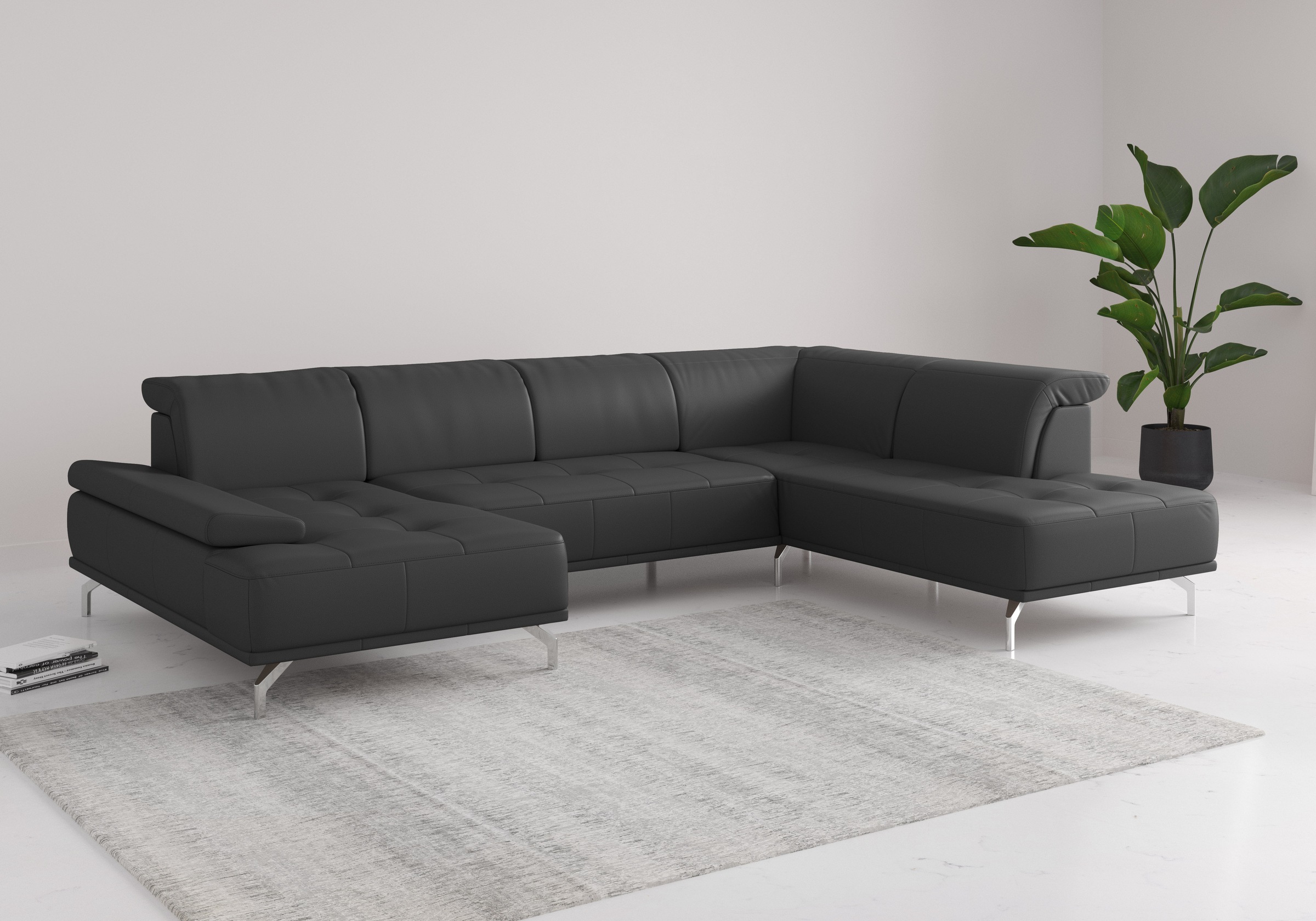 Wohnlandschaft HOME AFFAIRE "Caluna", schwarz, B:334cm H:81cm T:235cm, Sofas, Wohnlandschaft, Inkl.Sitztiefenverstellung, wahlweise mit Kopf- und Armteilverstellung 6