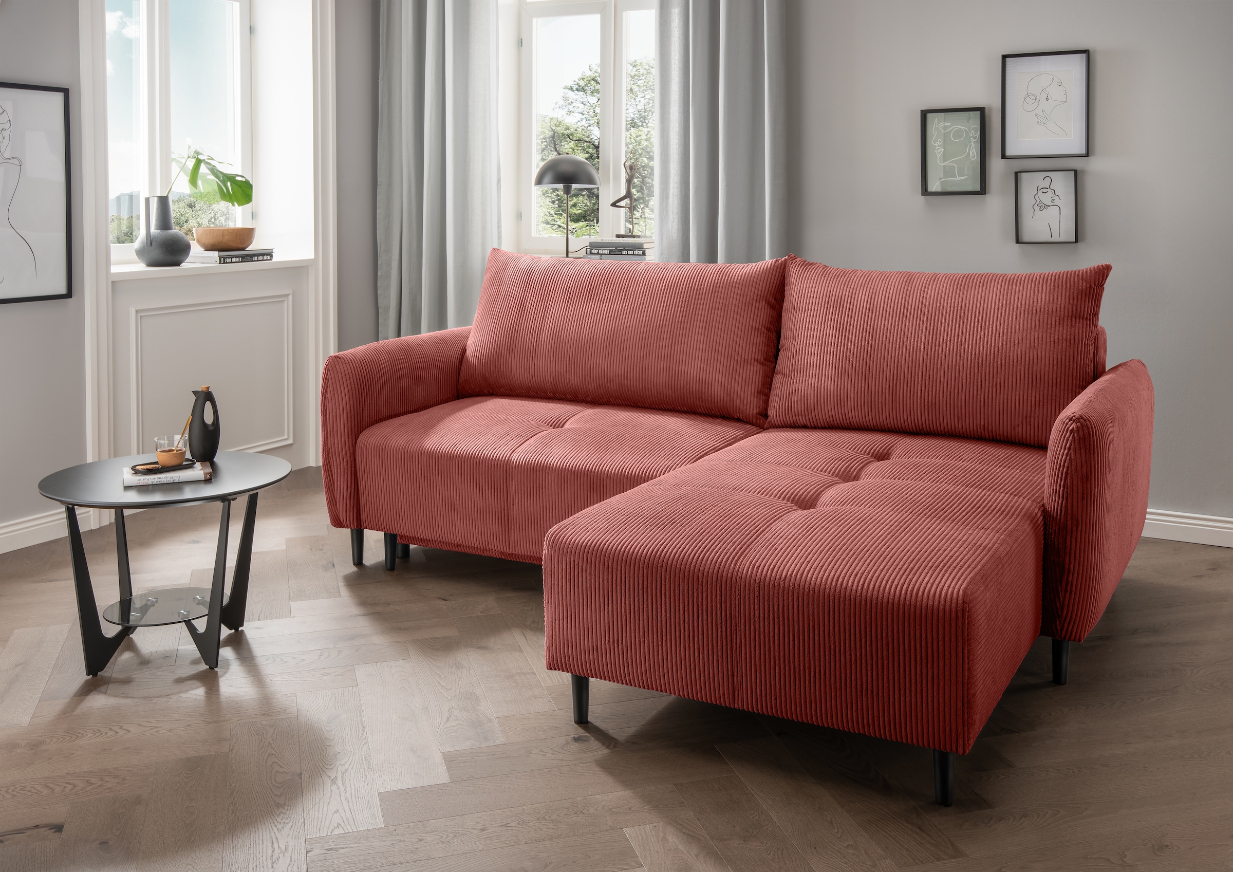 INOSIGN Ecksofa "Mara, L-Form, aktueller Cord Bezug und tolle Farben, schma günstig online kaufen