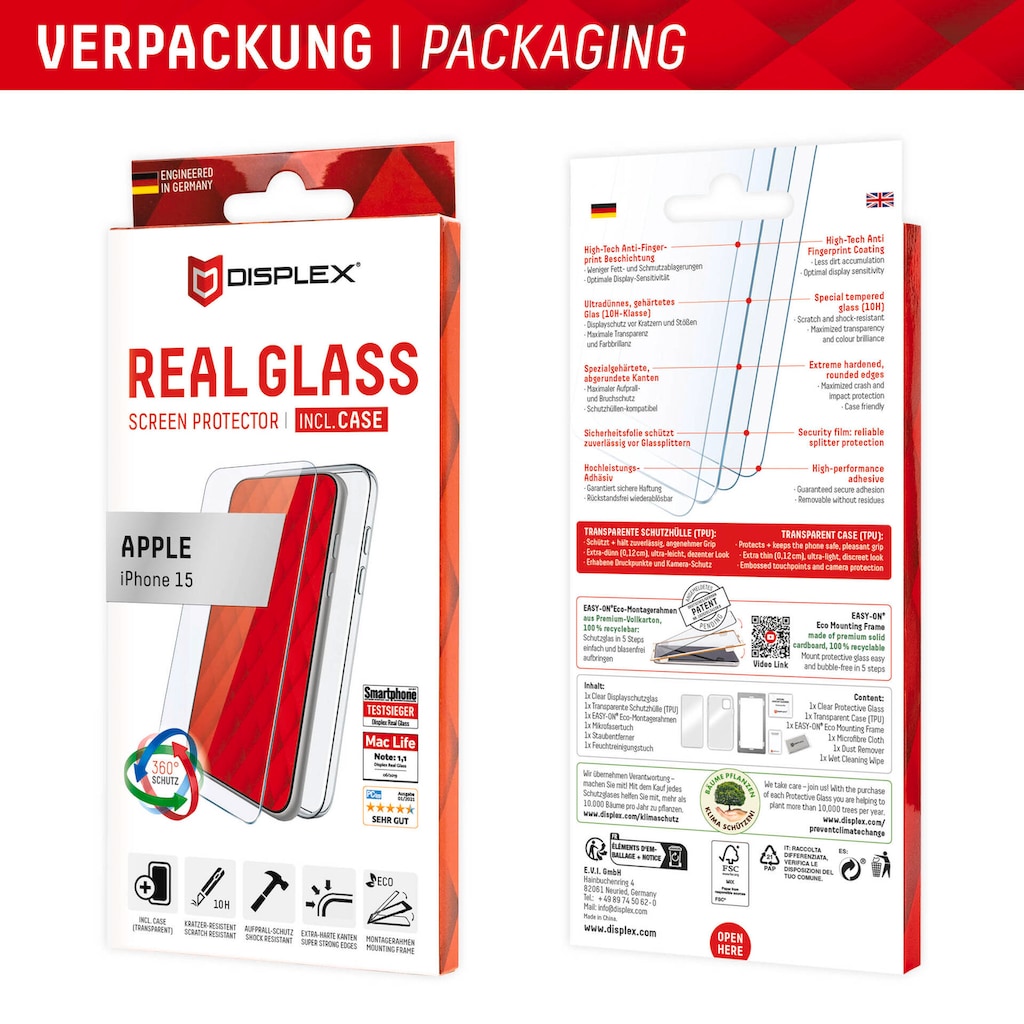 Displex Displayschutzglas »Real Glass + Case«, für Apple iPhone 15