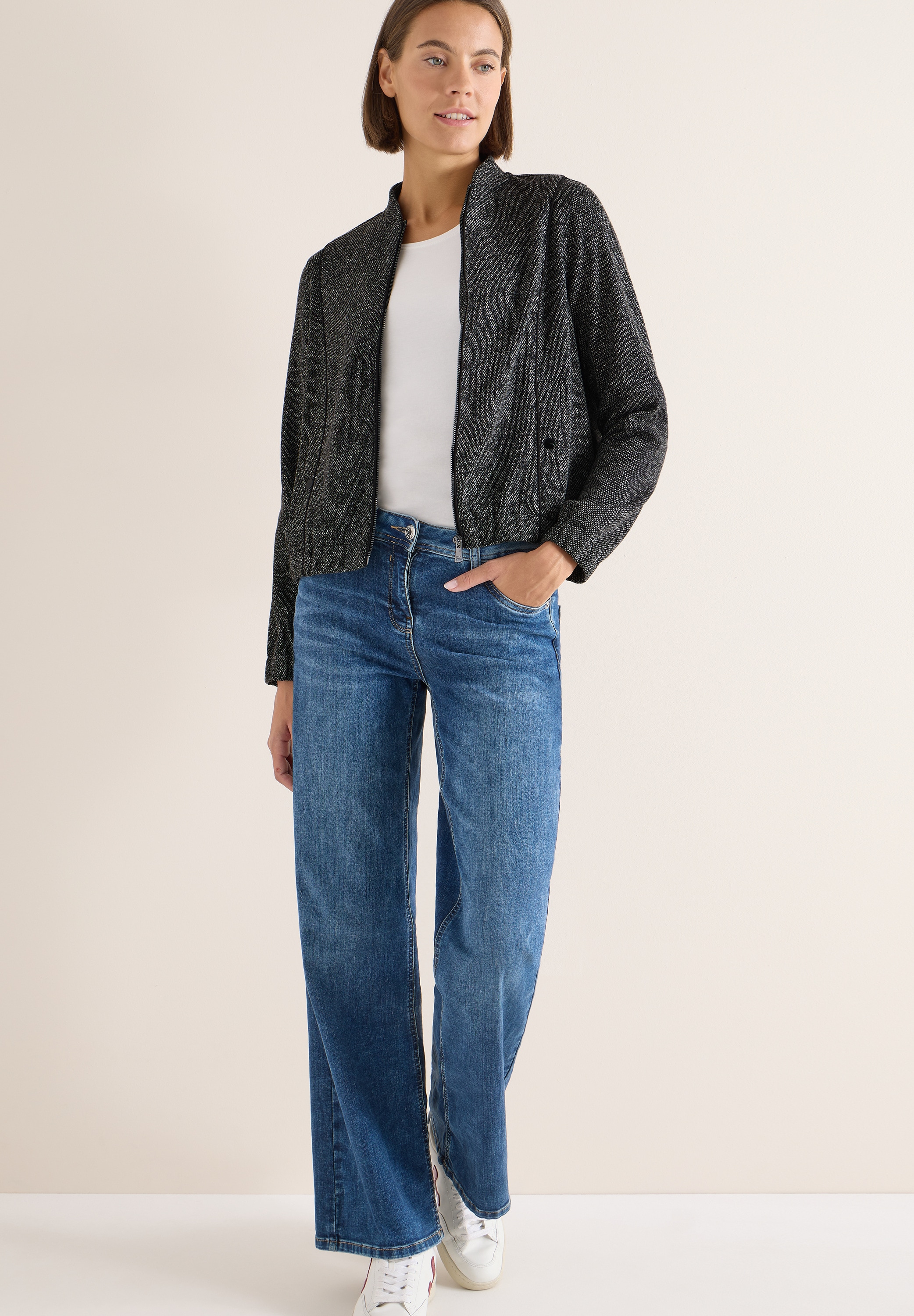 Cecil Blouson ohne Kapuze im melierten Look und mit  Elastiksaum