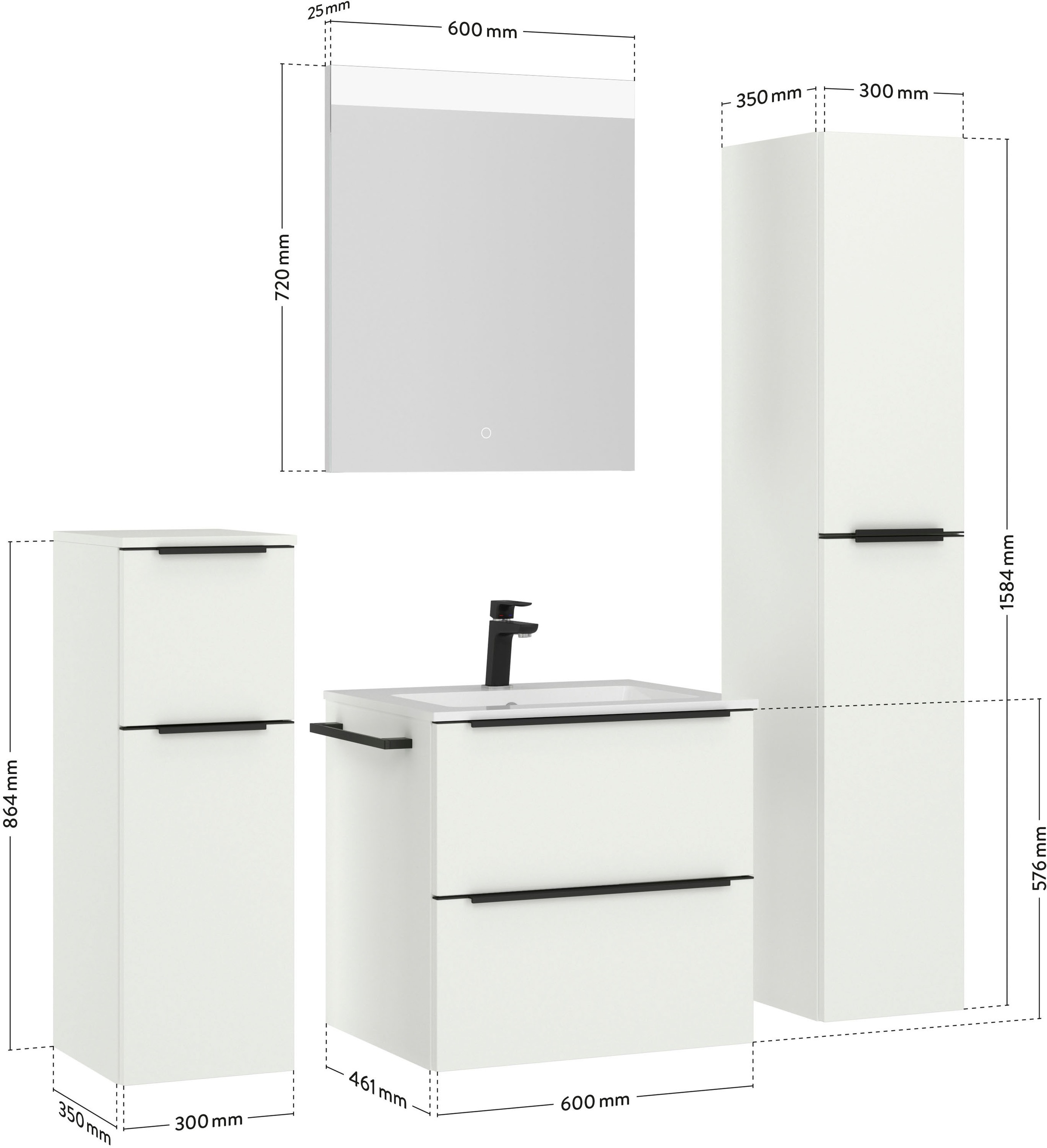 nobilia® Badmöbel-Set »Levere« vormontiert, mit Soft-Close, 4 Stk. tlg.