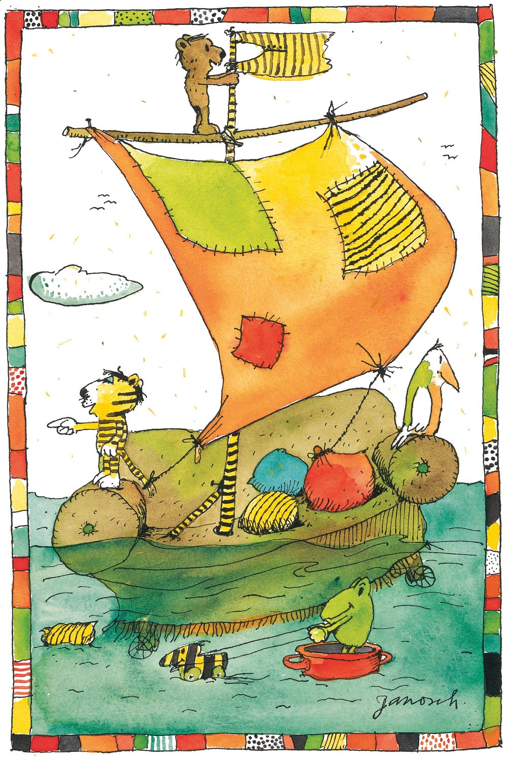 LuckyLinde Leinwandbild »Der kleine Bär und der kleine Tiger auf dem Segelboot« Bär | Bären | Ente | Enten | Figuren | Filmfiguren | Natur | Schiffe | Teddy | Tiere | Tiger | little star 1 Stk. tlg. Exklusive JANOSCH Kindermotive