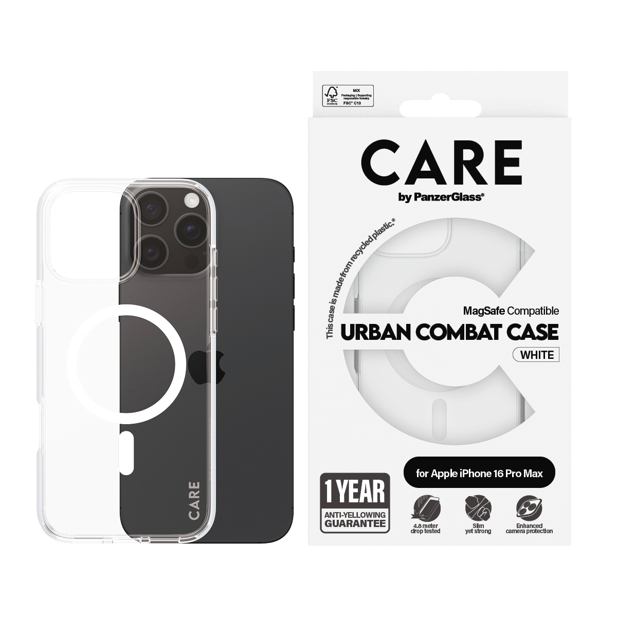 Handyhülle "Urban Combat Case mit MagSafe für Apple iPhone 16 Pro Max", Smartphones, weiß, CARE BY PANZERGLASS, Hüllen, Backcover, Schutzhülle,