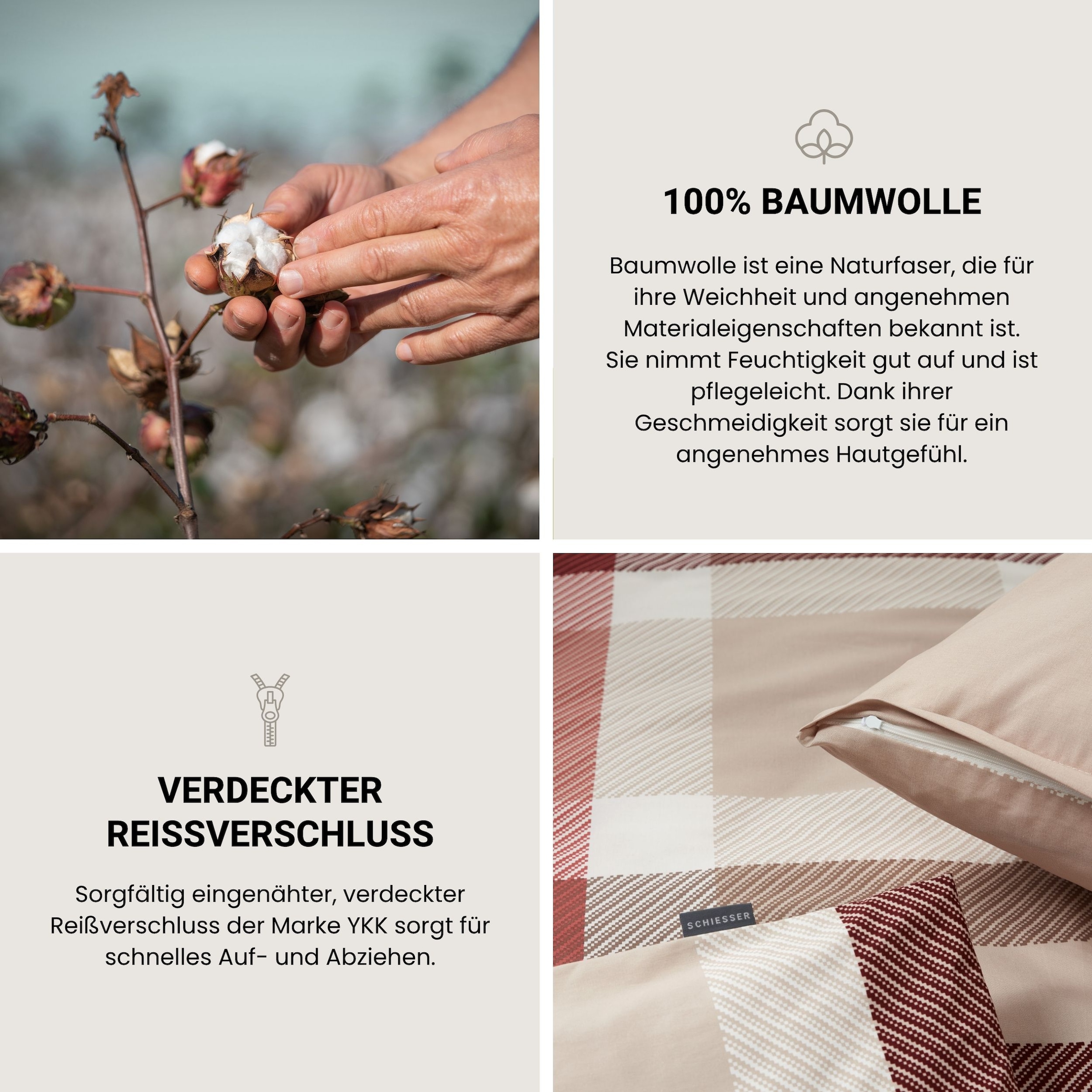 Schiesser Bettwäsche »Kris aus weicher Baumwolle mit markanten Karos« 2 Stk. OEKO-TEX® MADE IN GREEN