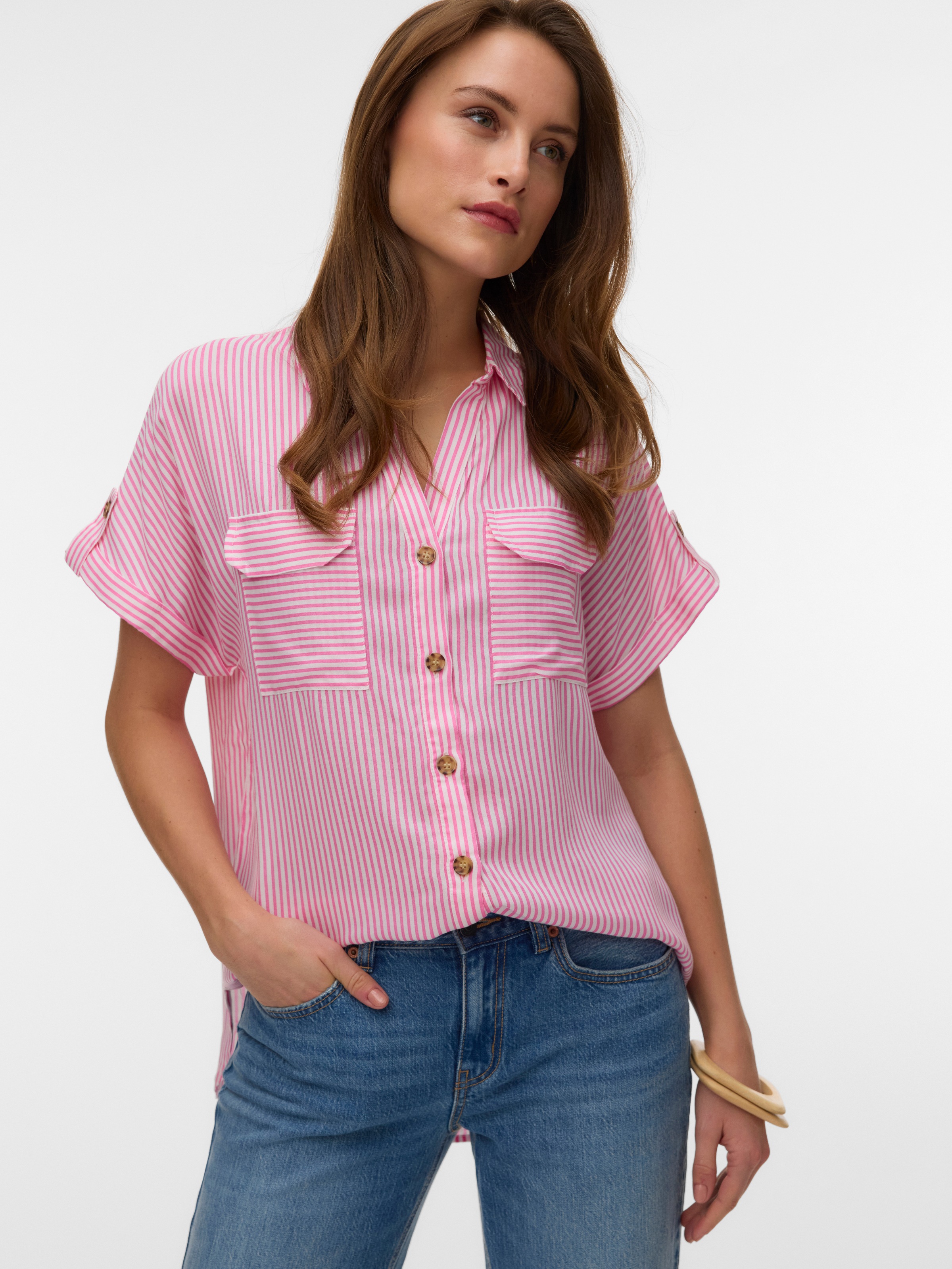 Vero Moda Kurzarmbluse "VMBUMPY S/S SHIRT WVN GA NOOS" Viskose, regular fit günstig online kaufen