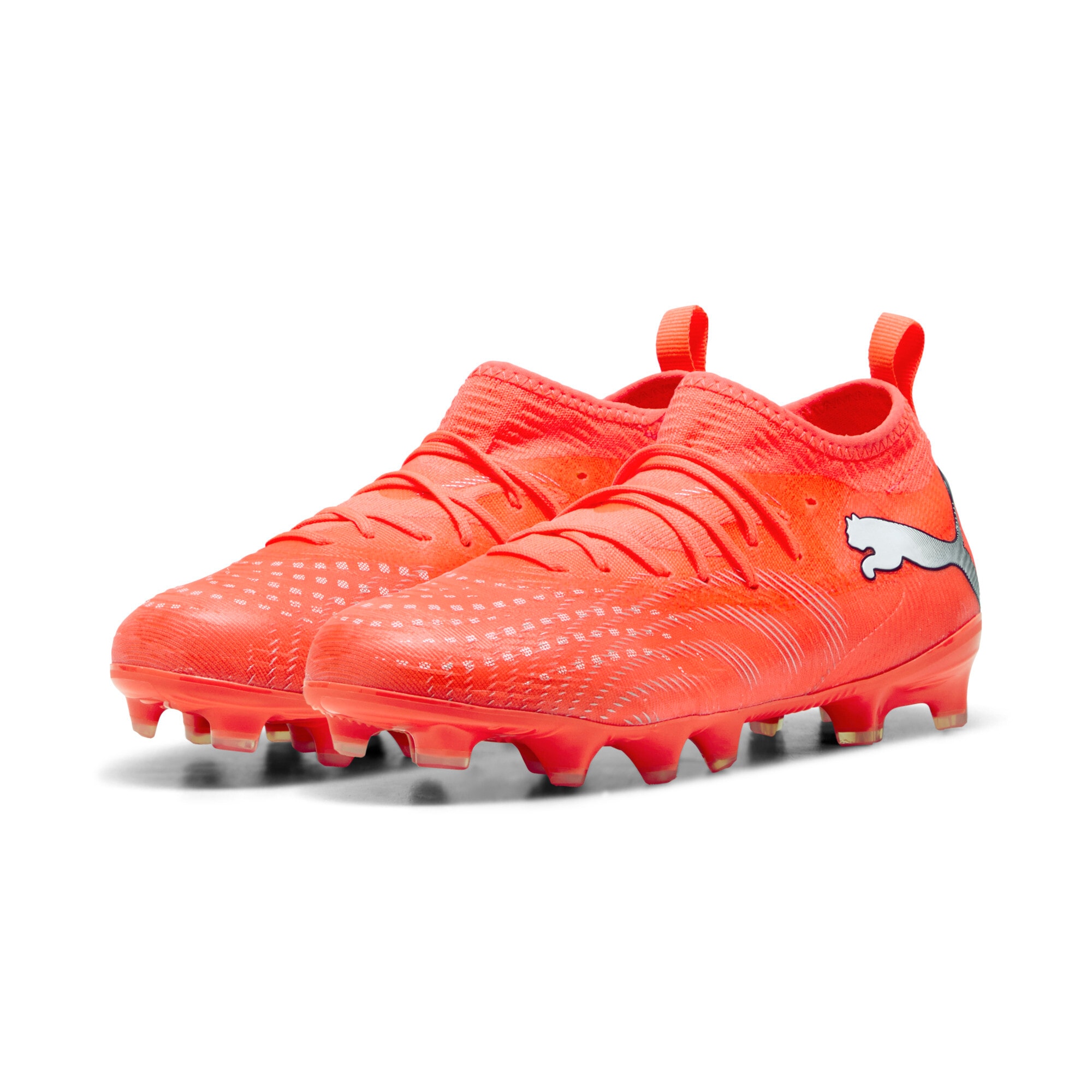 PUMA Herren Fußballschuh "FUTURE 9 MATCH FG/AG JR", Gr. 33glowing rot, puma weiß, puma schwarz, puma silber, Synthetik, Schuhe, mit Nockensohle für