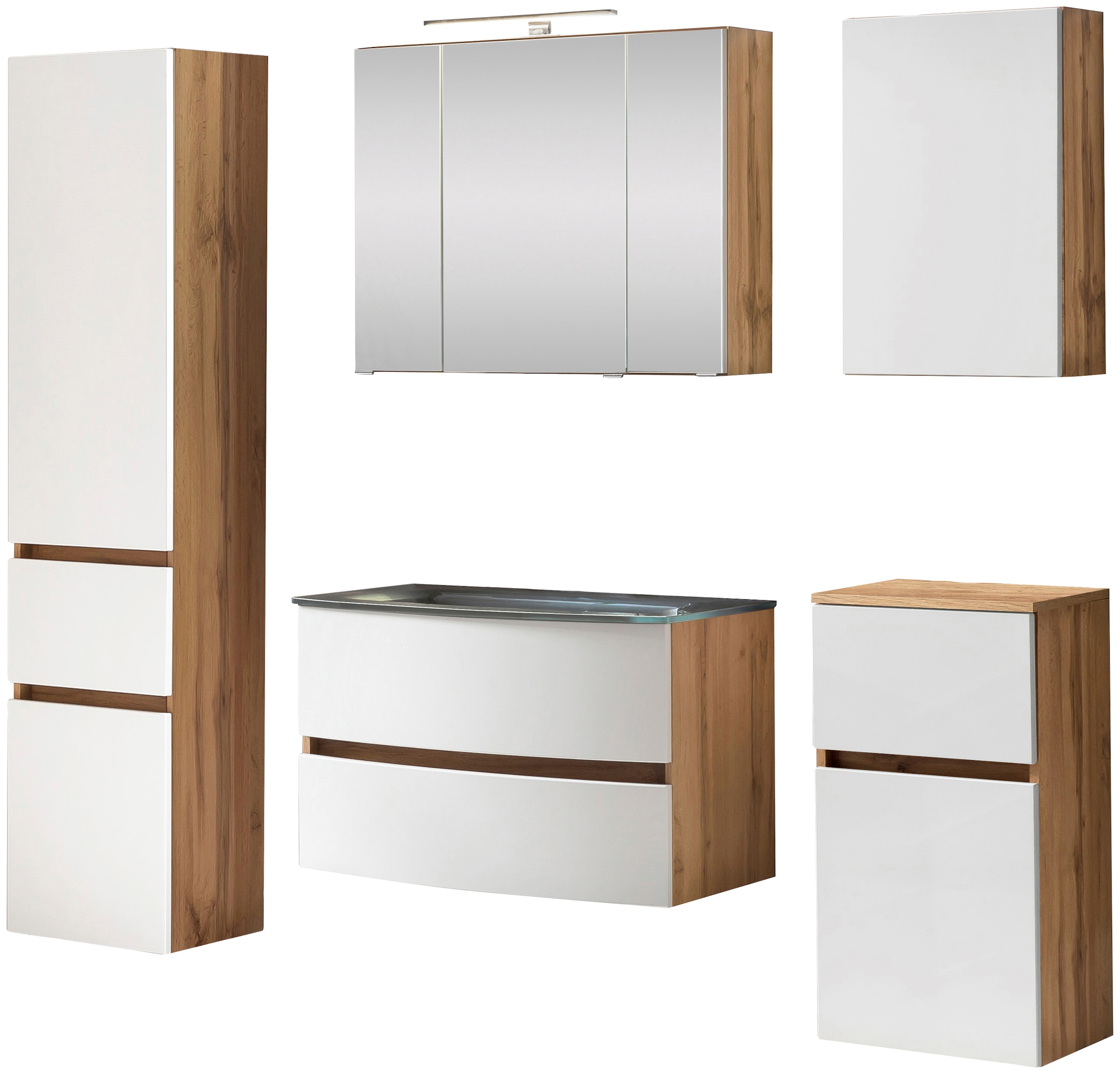 welltime Badezimmer-Set "Kaunas", (Set, 5 St.), bestehend aus Waschtisch-Set mit Seitenschrank, Breite 160 cm