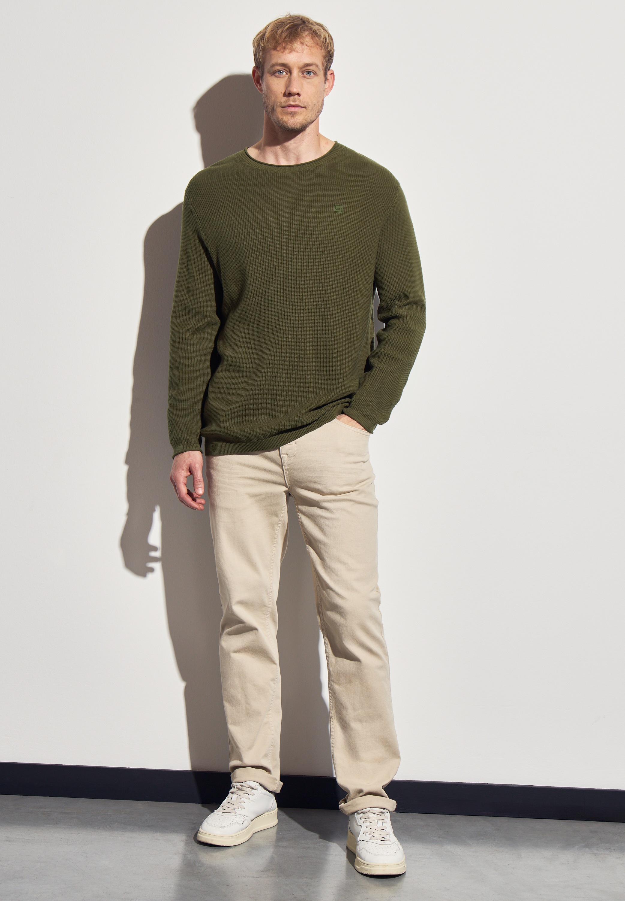 STREET ONE MEN Rundhalspullover, aus reiner Baumwolle