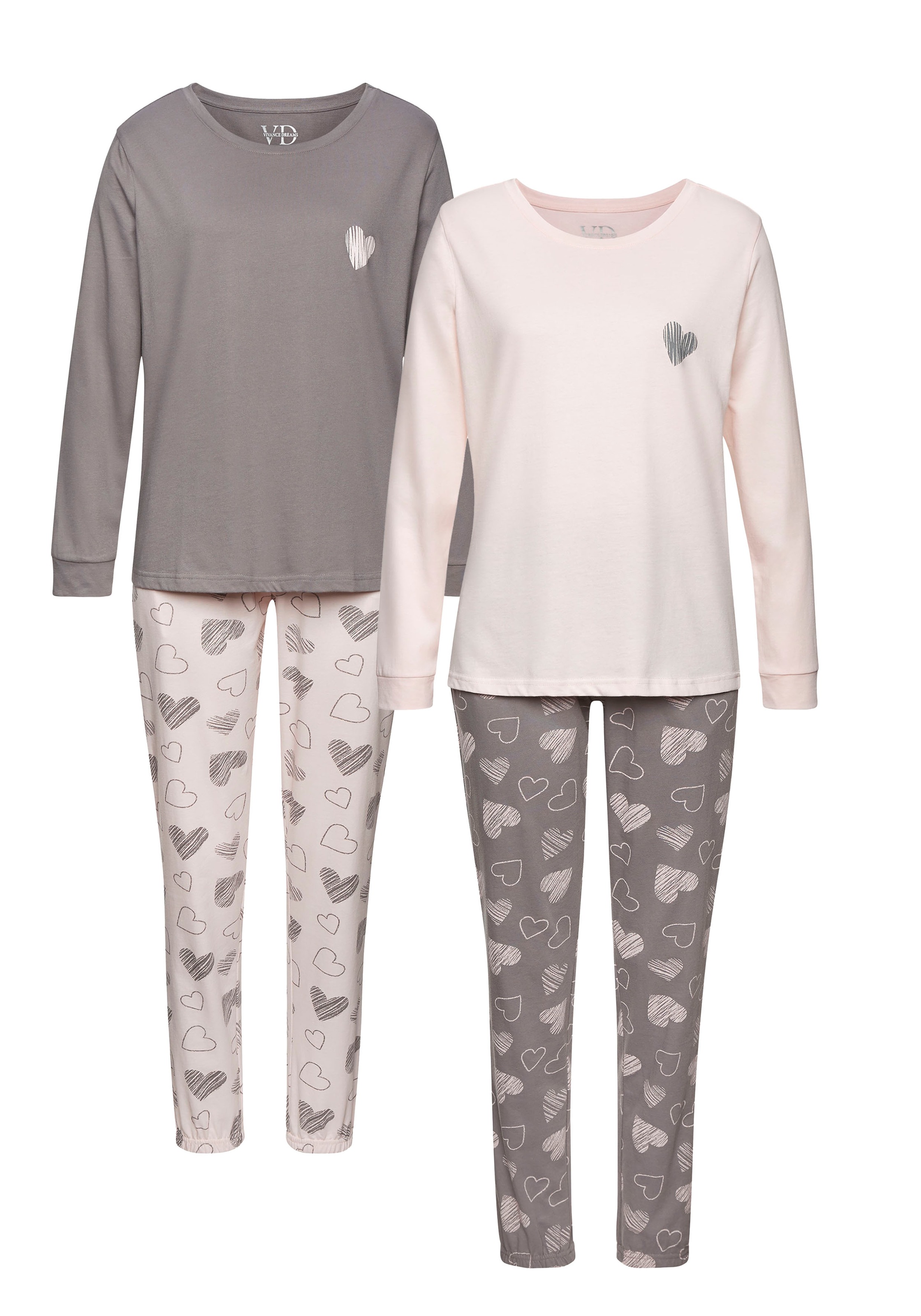 Vivance Dreams Pyjama 2 Stück, mit süßem Herzchen-Print günstig online kaufen