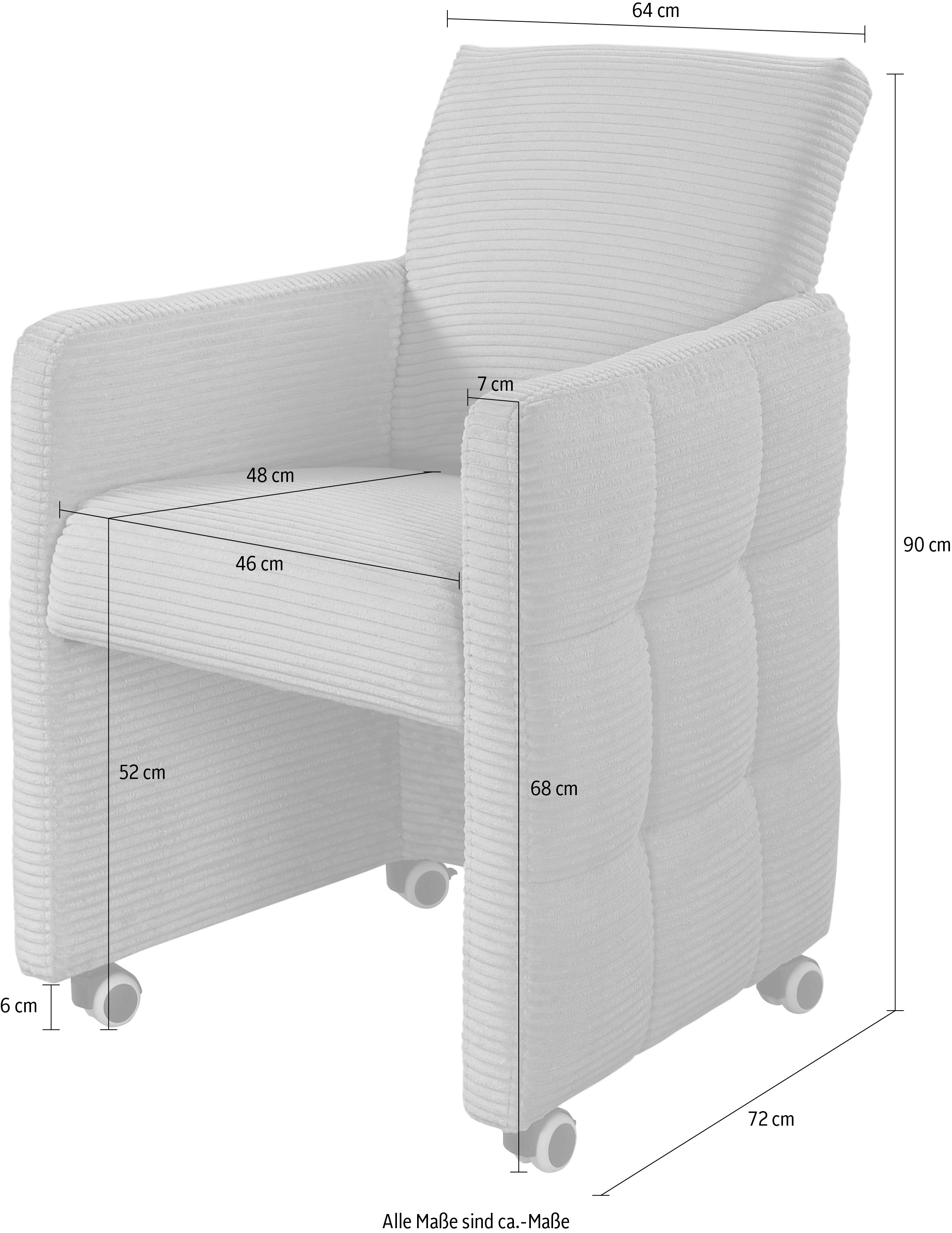 exxpo - sofa fashion Esszimmersessel »Barista, Loungesessel auf Rollen mit hoher Bodenfreiheit«, Barista Clubsessel auf Rollen mit schmalen Armlehnen, modernes Design