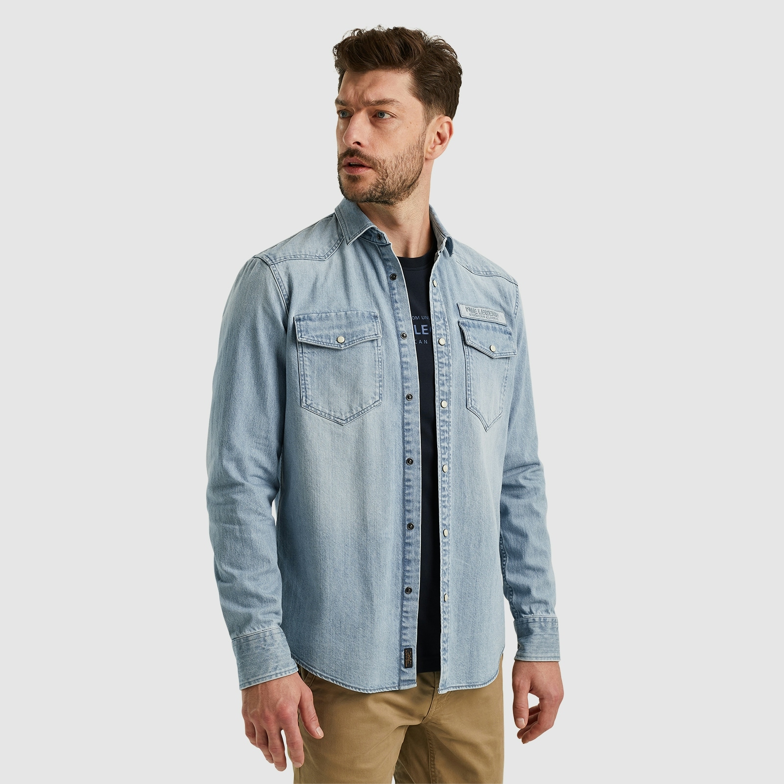 PME LEGEND Jeanshemd »Long Sleeve Shirt Bleach Indigo denim«, mit Kentkragen