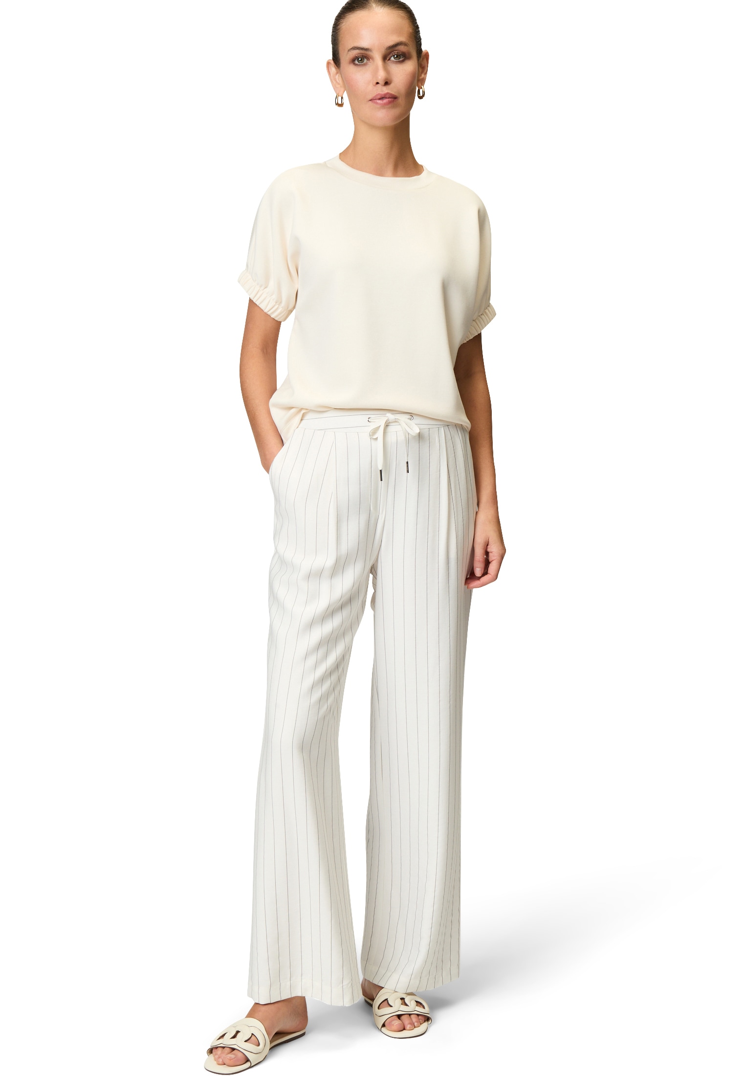 Zero Leinenhose »zero Nadelstreifenhose mit Bindeband«, Bindedetail