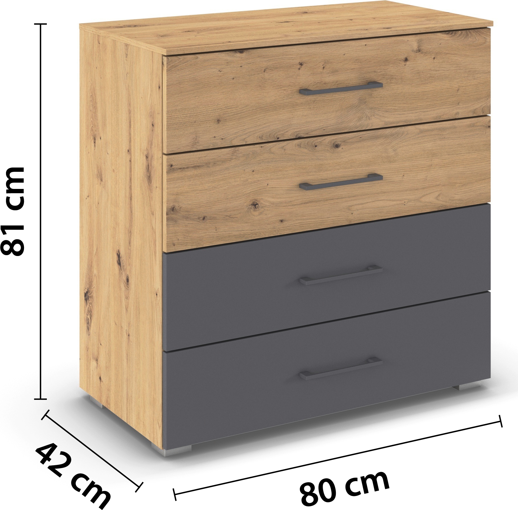 rauch Schubkastenkommode »Bilbao-Extra« Breite 80 cm, Höhe 81 cm,  mit 4 geräumigen Schubladen, zwei SK mit Absetzung MADE IN GERMANY