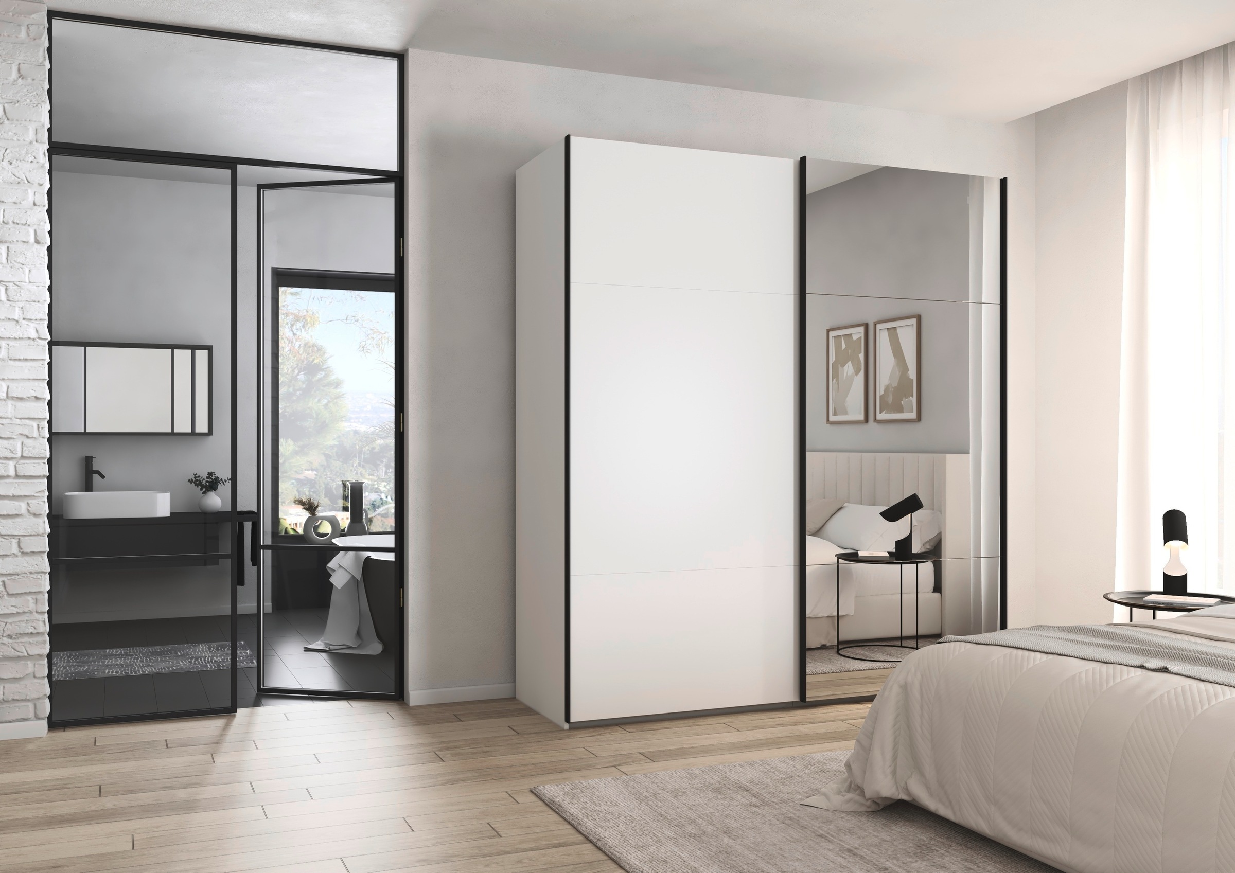 rauch Schwebetürenschrank »Kleiderschrank Schrank Garderobe Schlafzimmerschrank CONTIDO«, (in 3 verschiedenen Ausstattungen BASIC/CLASSIC/PREMIUM), aus hochwertigem Material in 6 Breiten 2 Griff-Farben MADE IN GERMANY
