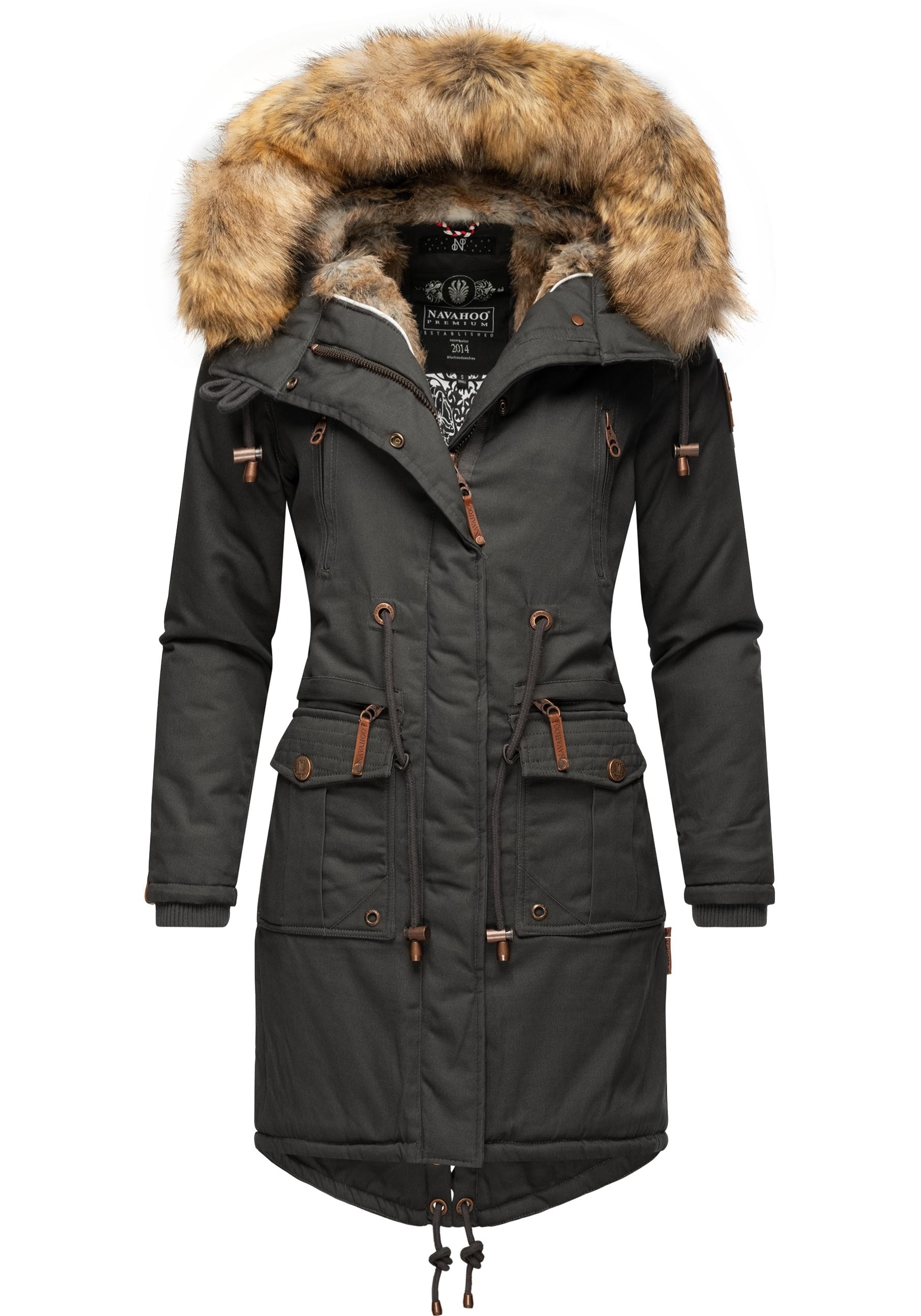 Navahoo Wintermantel "Rosinchen", stylischer Damen Winter Baumwollparka mit Kunstfell