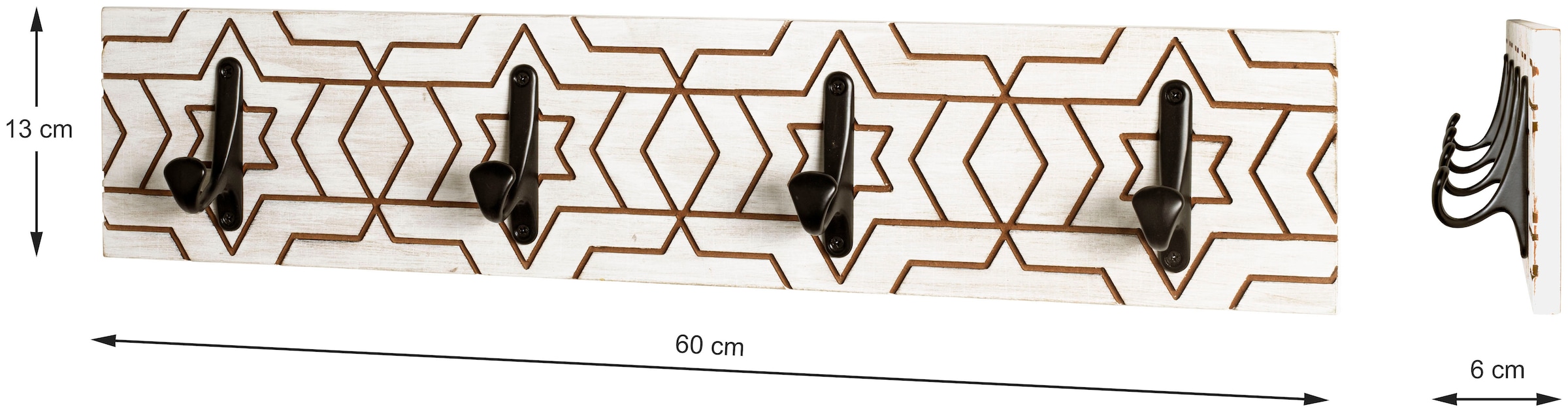 HAKU Garderobenleiste »Flurgarderobe, Garderobe, Garderobenhaken, Garderobenleiste,« rechteckig - aus MDF Weiß - B/T/H 60/6/13 cm