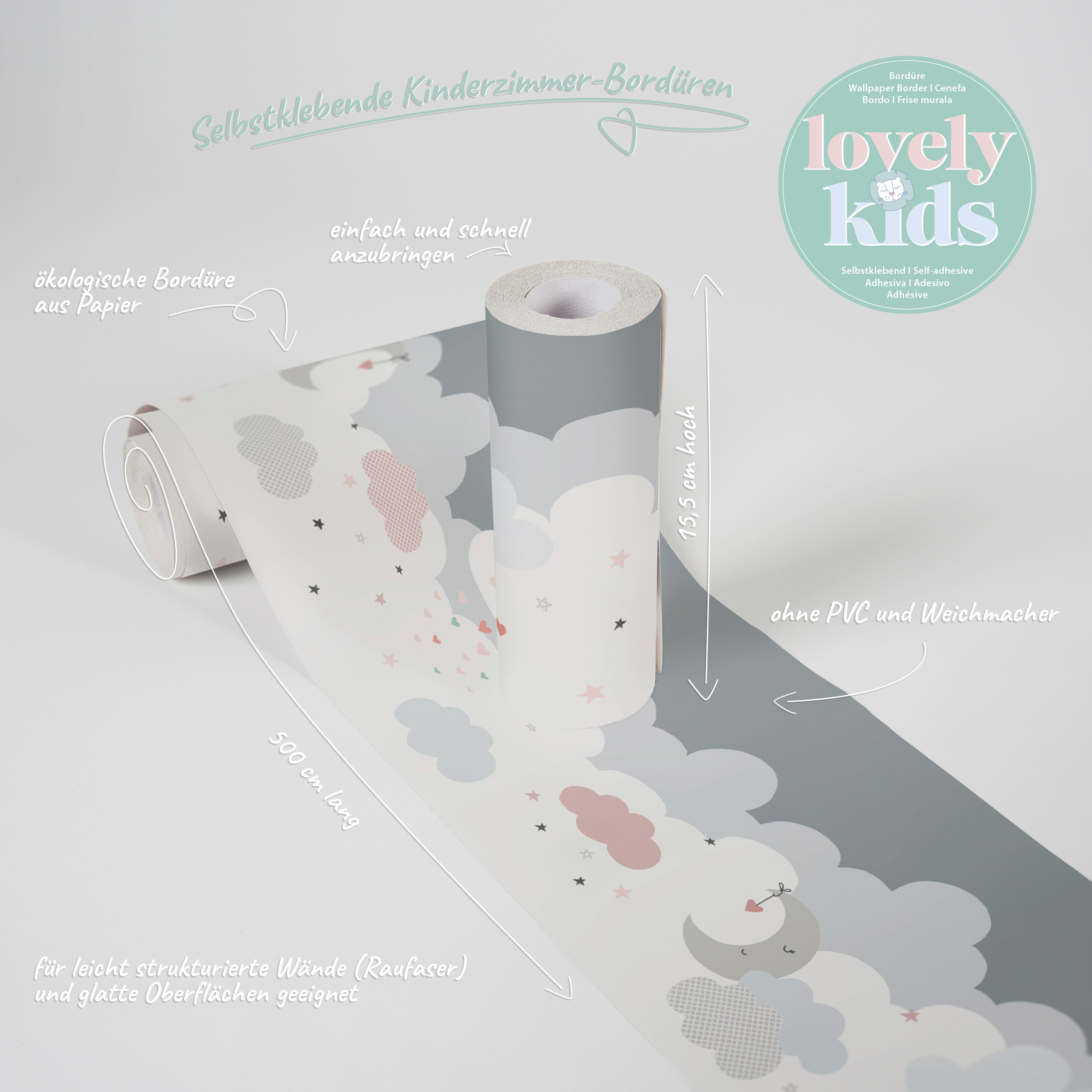 A.S. Création Bordüre »Dreamy Sky« Motiv | abstrakt | naturalistisch glatt Tapete Kinder Borte Wohnzimmer Schlafzimmer Küche Design Kinderzimmer