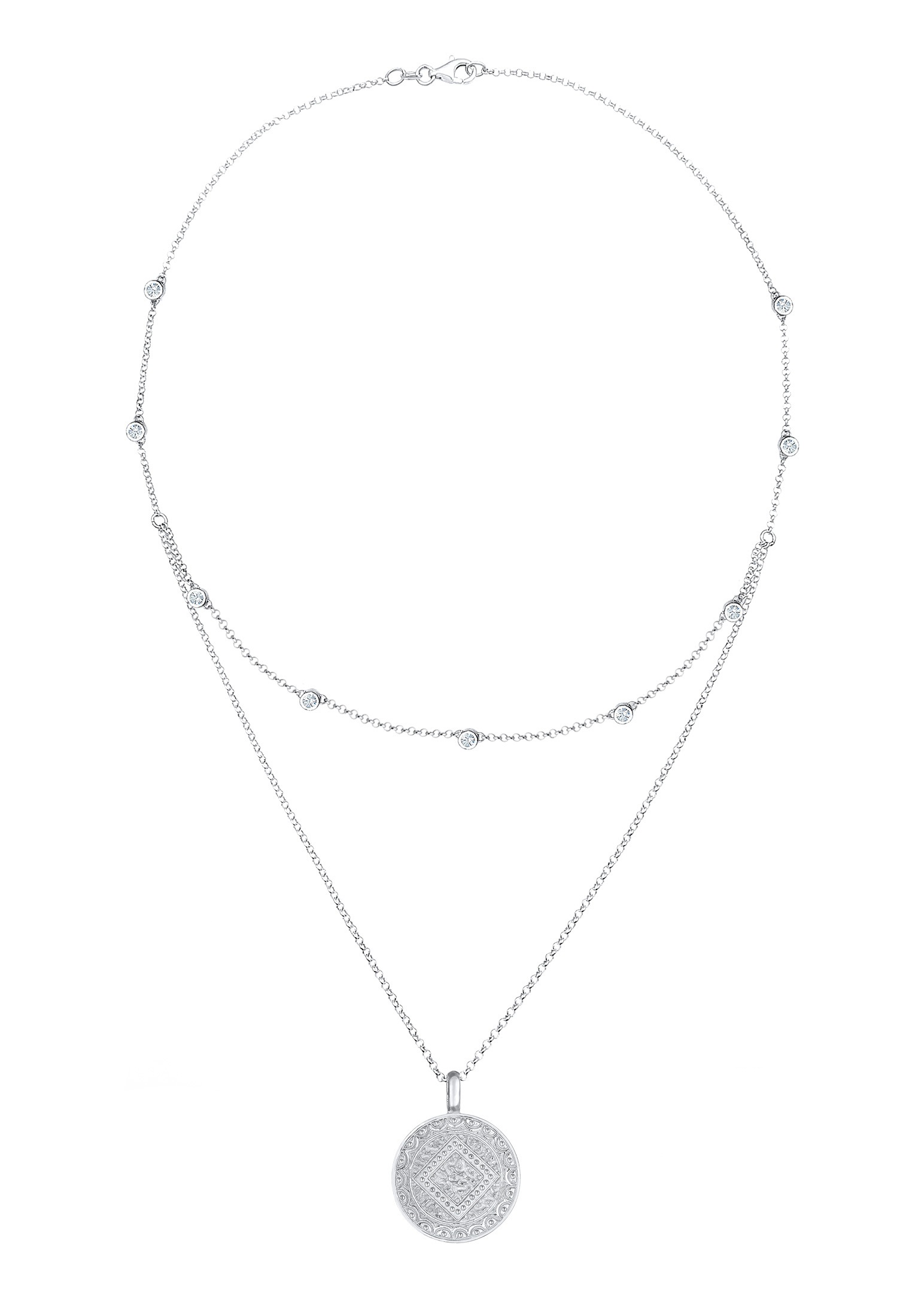 Gliederkette ELLI "Münze Plättchen Kristalle 925 Silber" Gr. 40, silber, Halsketten, Damen, 40, ohne Stein, Silber 925 (Sterlingsilber), L: 40, Gliederkette 2