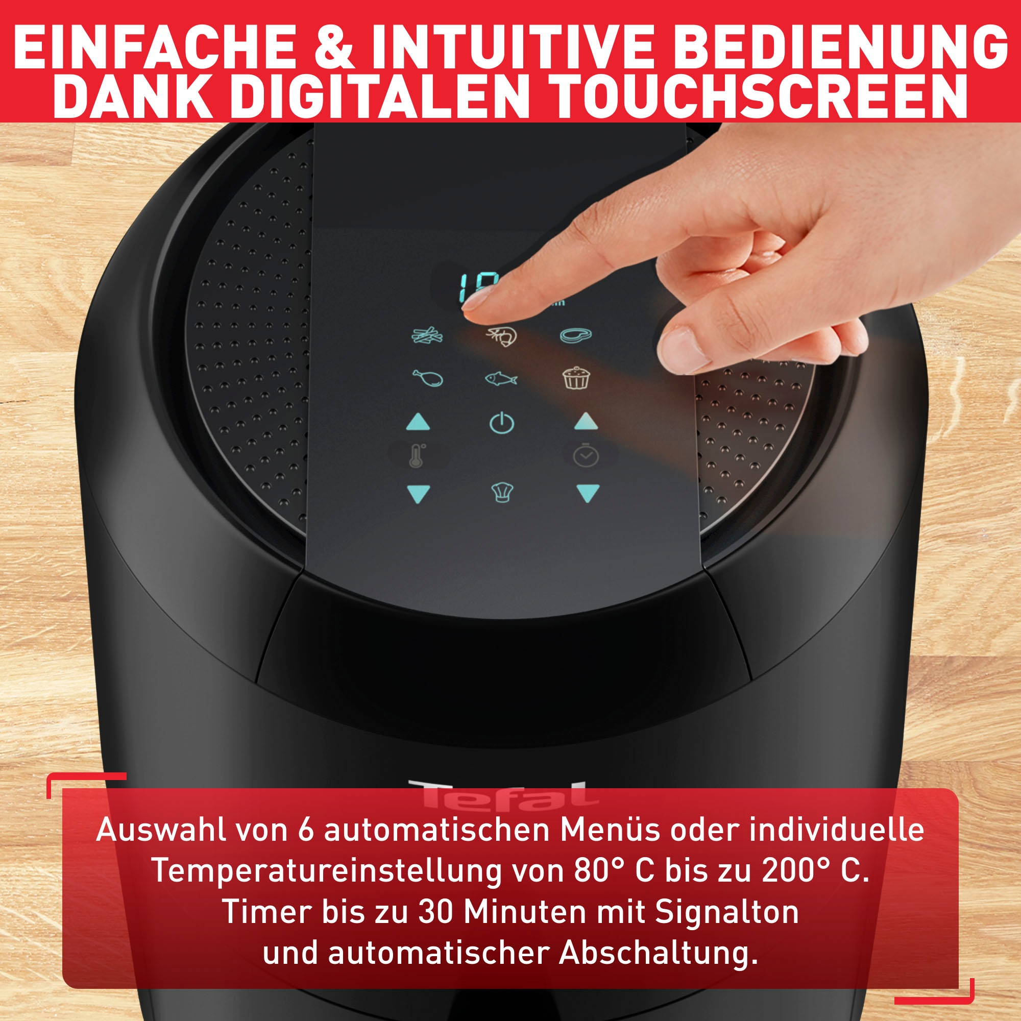 Tefal Heißluftfritteuse »EY3018 Easy Fry Compact«, 1030 W, Fassungsvermögen 1,6 l, Kapazität: 1,6L, 6 Kochprogramme, Timer, gesund ohne Fett/Öl, EY3018