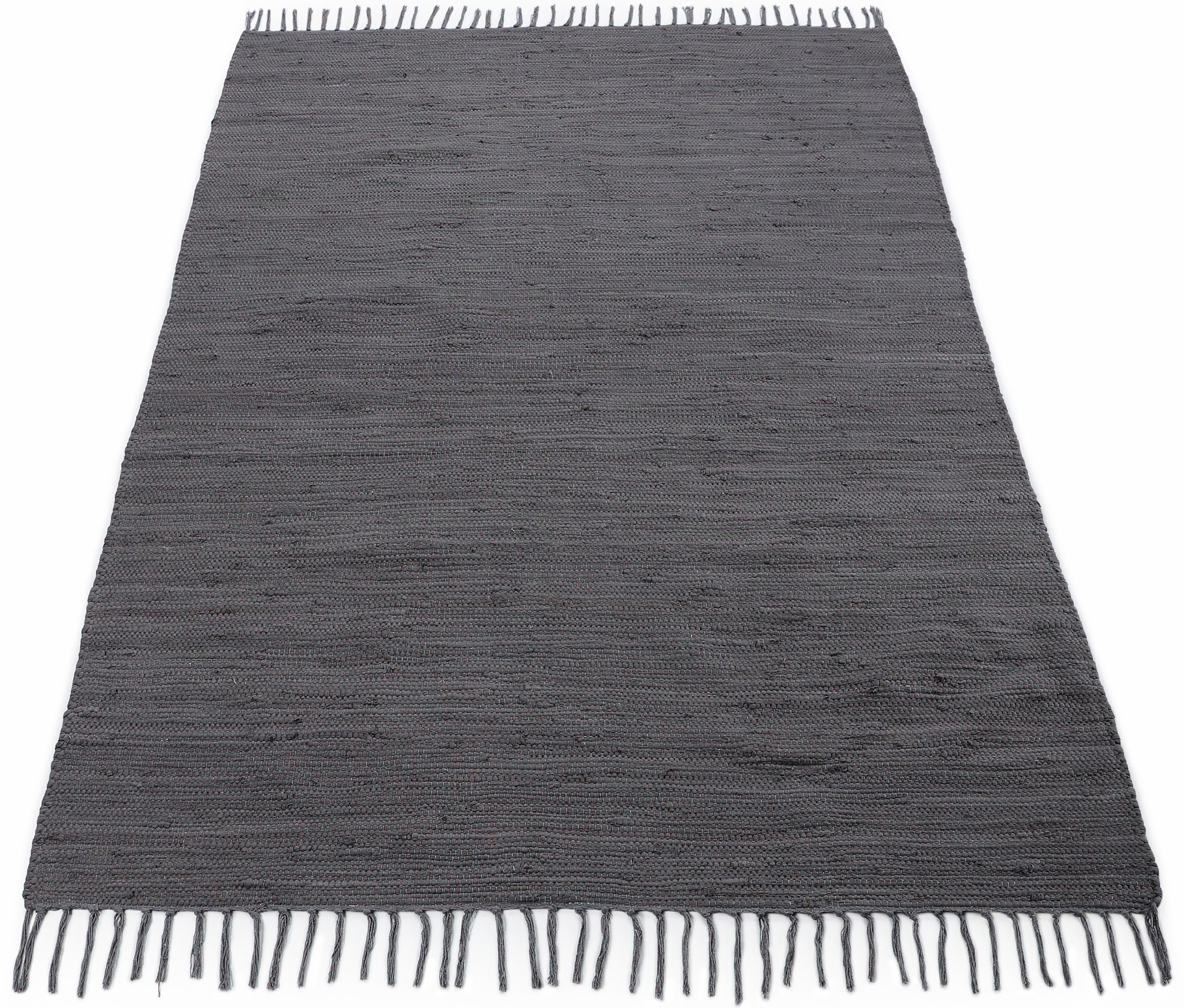 carpetfine Teppich »Kelim Chindi uni, auch als Läufer«, rechteckig, 5 mm Höhe, Wendeteppich, reine Baumwolle, handgewebt, Uni-Farben, mit Fransen
