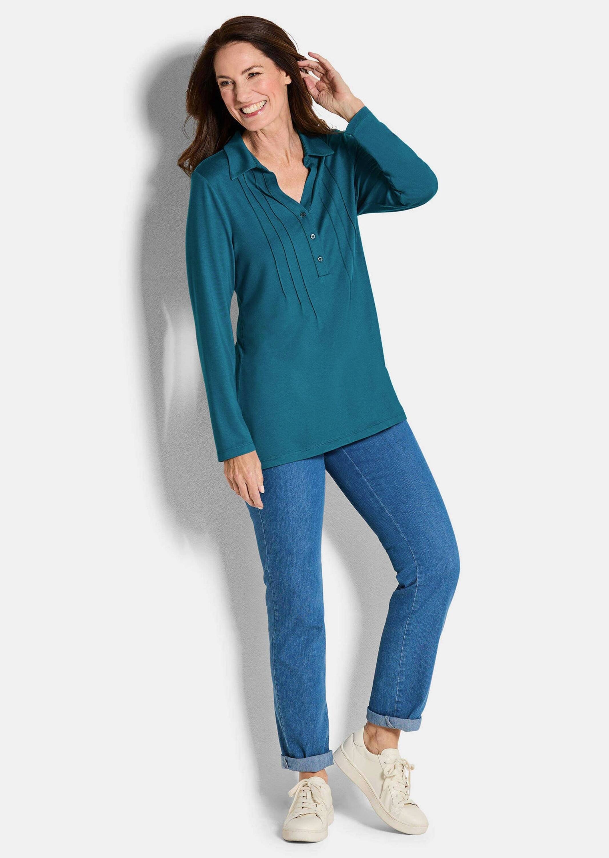 GOLDNER Langarmshirt »Kurzgröße Halbarm Blusenshirt mit Hemdkragen«