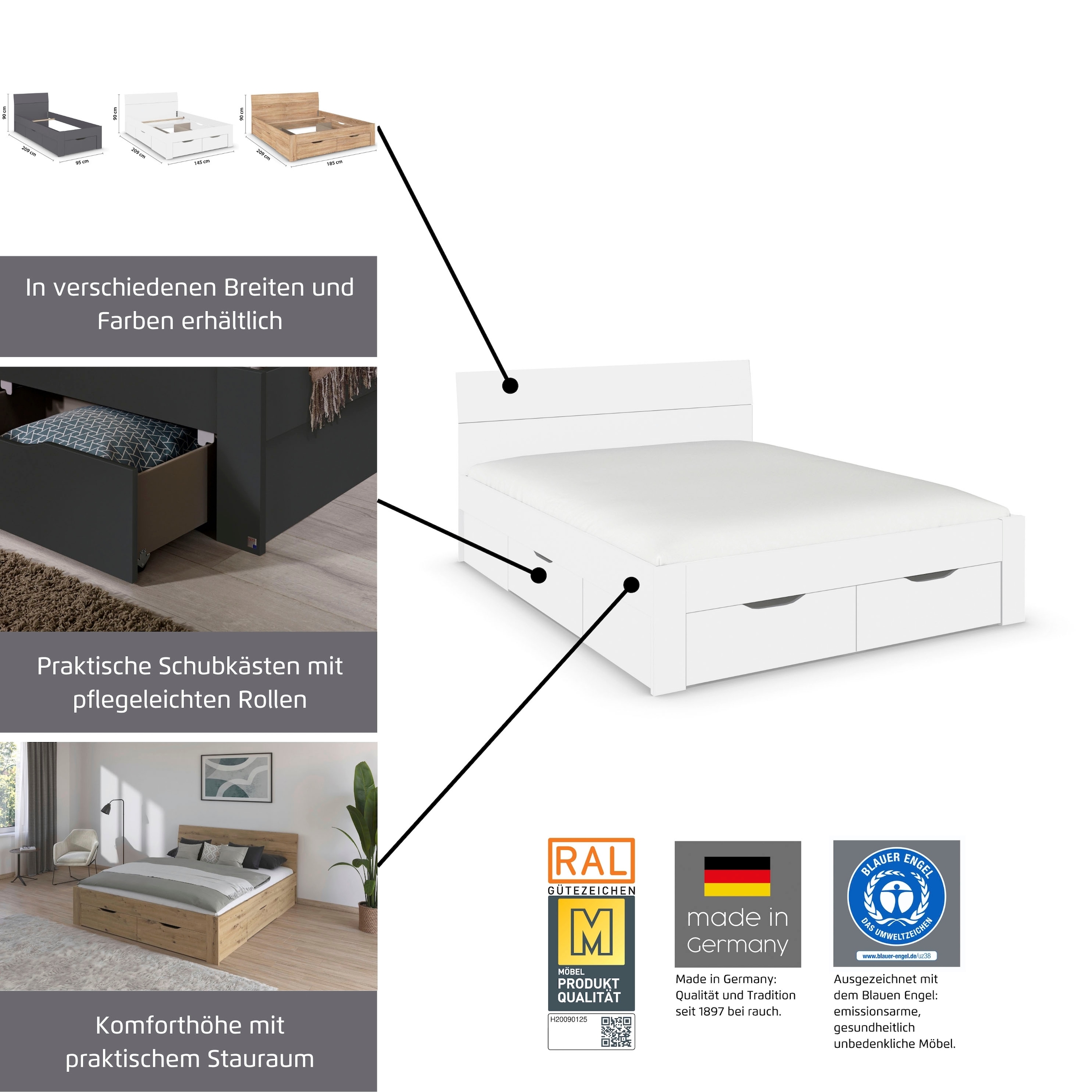 rauch Bett »Einzelbett Doppelbett Stauraum FLEXX Breiten 90/140/180 cm« Einzelbett Doppelbett Stauraum FLEXX Breiten 90/140/180 cm