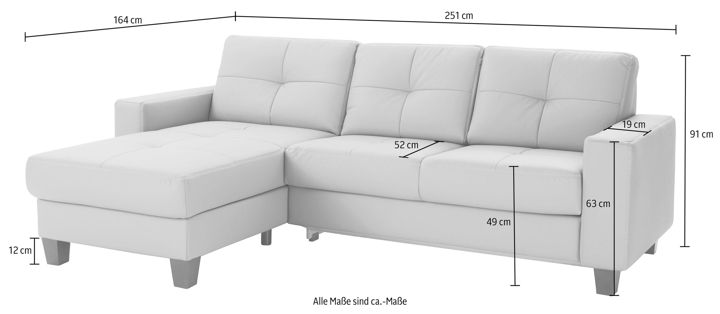 Places of Style Ecksofa »Varese L-Form«, Recamiere wahlweise mit elektrischer Relaxfunktion, 2-Sitzer-Element