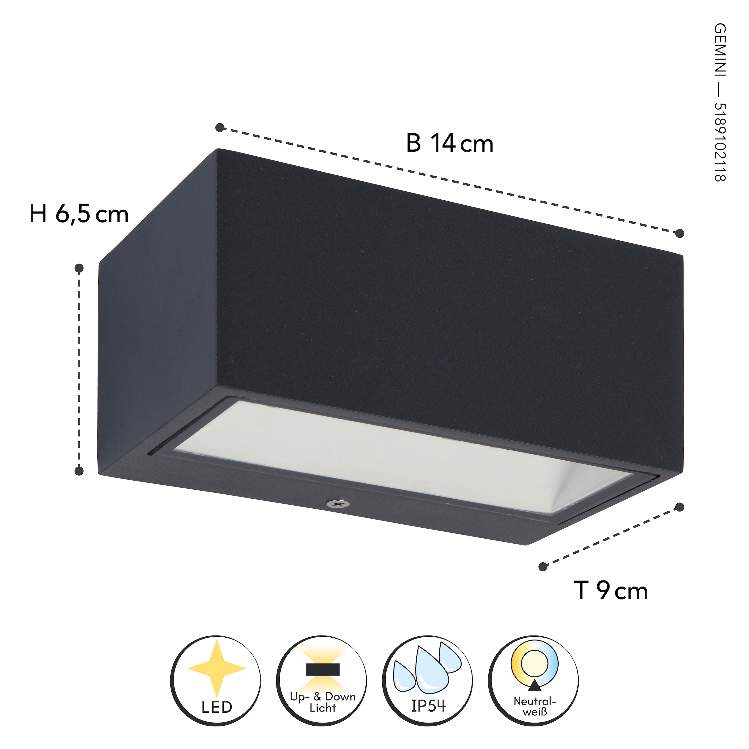 LUTEC LED Außen-Wandleuchte »LED-Aussenwandleuchte GEMINI«, 2 flammig, Leuchtmittel LED-Board | LED fest integriert, Up- & Downlight