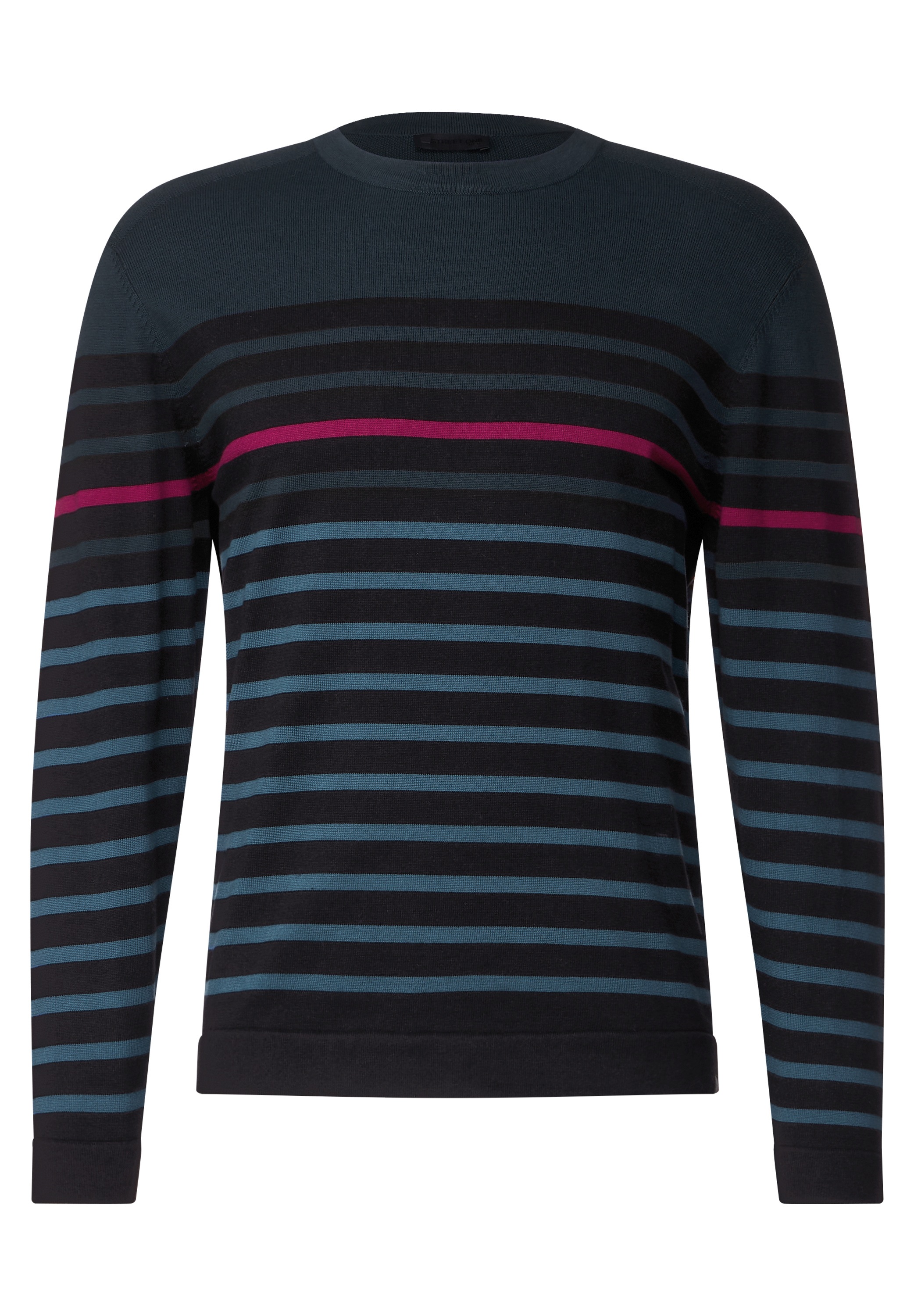 STREET ONE MEN Streifenpullover, aus reiner Baumwolle