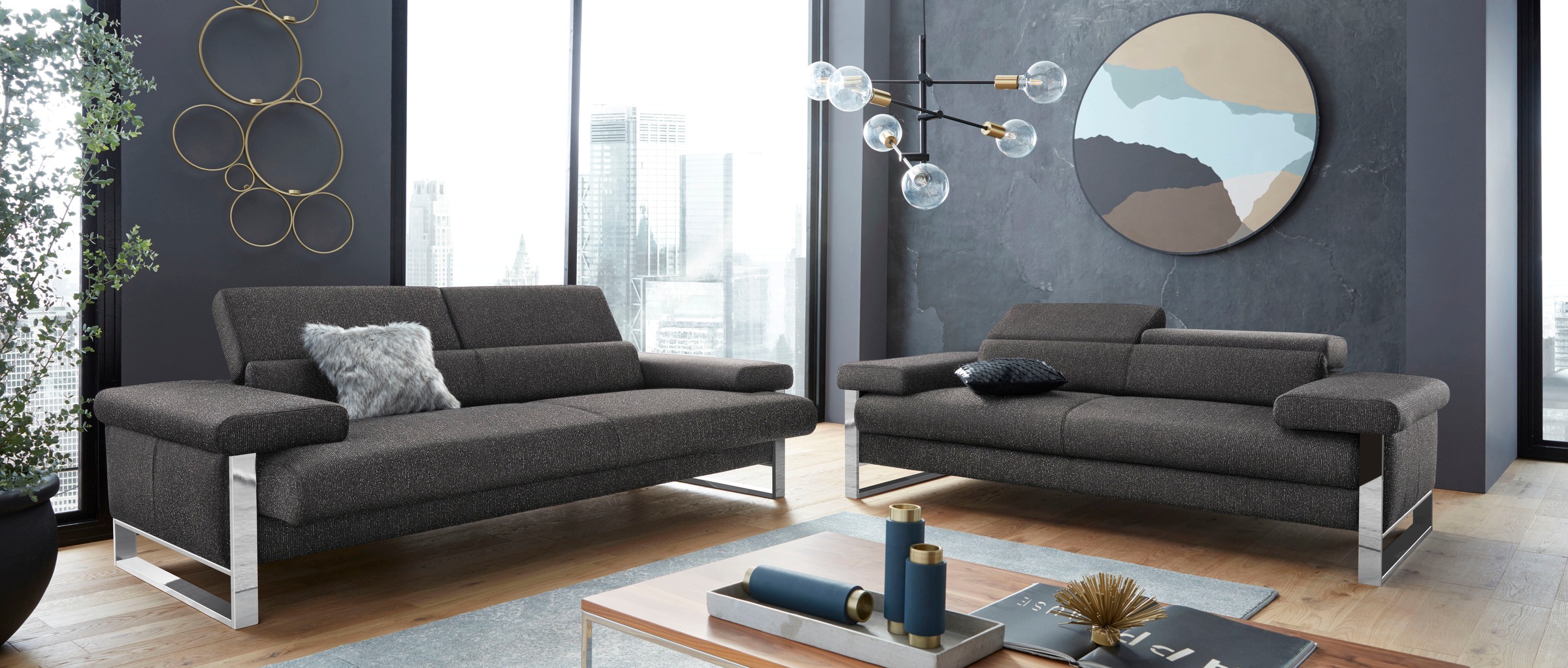 W.SCHILLIG 2-Sitzer »finn«, German Design Award 2016, Fußgestell Chrom glänzend, Breite 210 cm