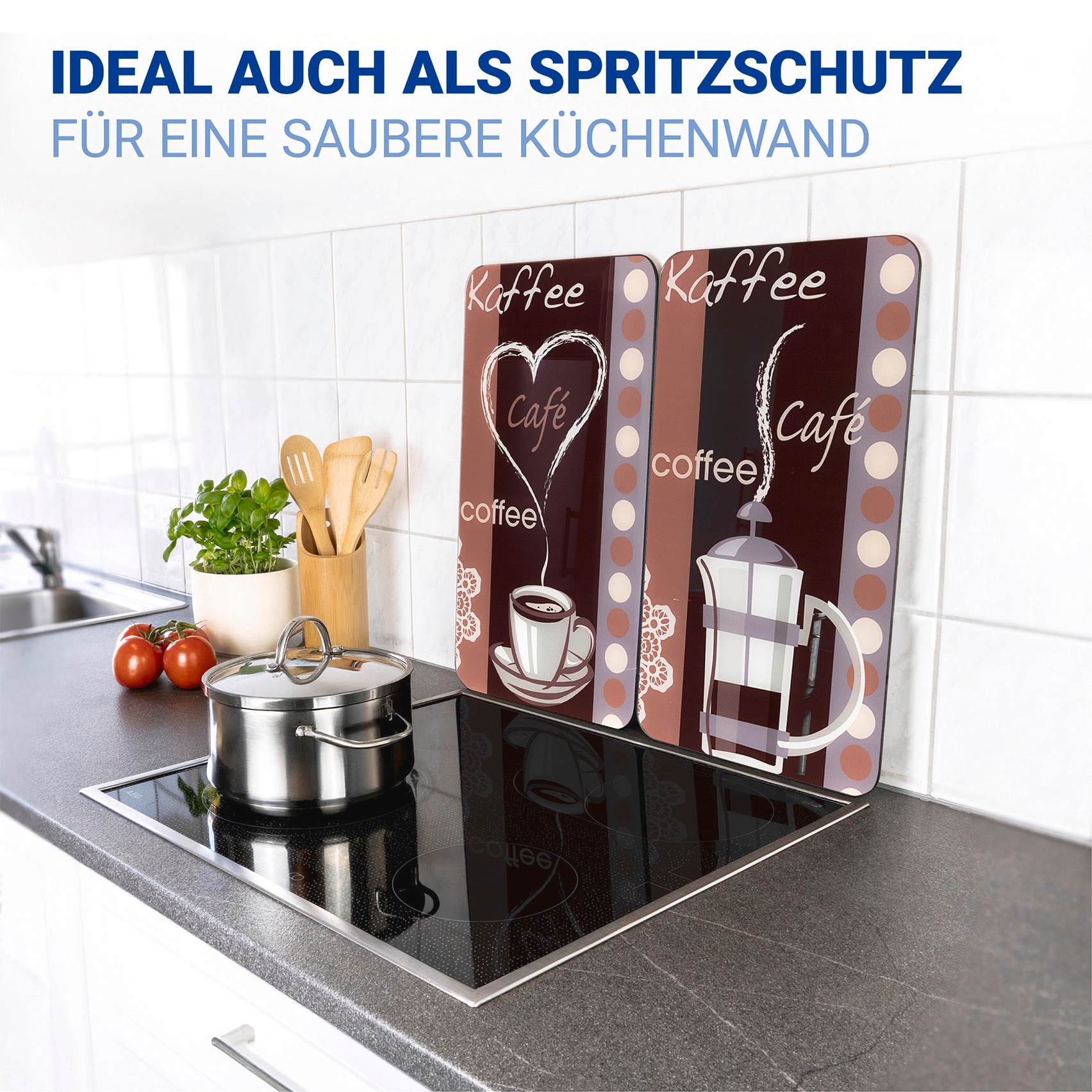 WENKO Herd-Abdeckplatte »Universal Modell Kaffeeduft«, (Set, 2 tlg.), Herdabdeckung für alle Herdarten, kratzfest, mit rutschfesten Füßen