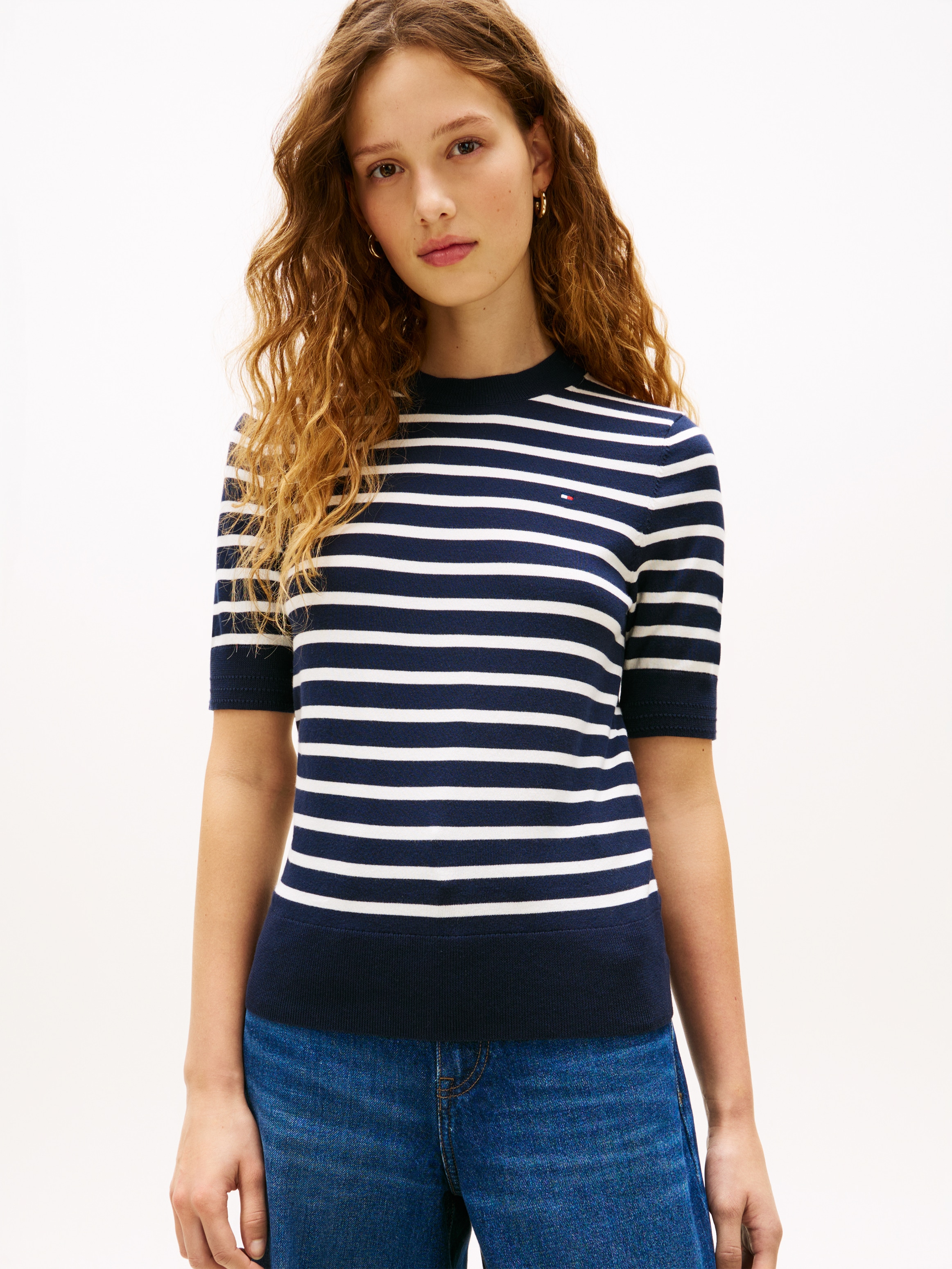 Tommy Hilfiger Kurzarmpullover "CO JERSEY FINE GG C-NK SS SWT" Baumwollmisc günstig online kaufen