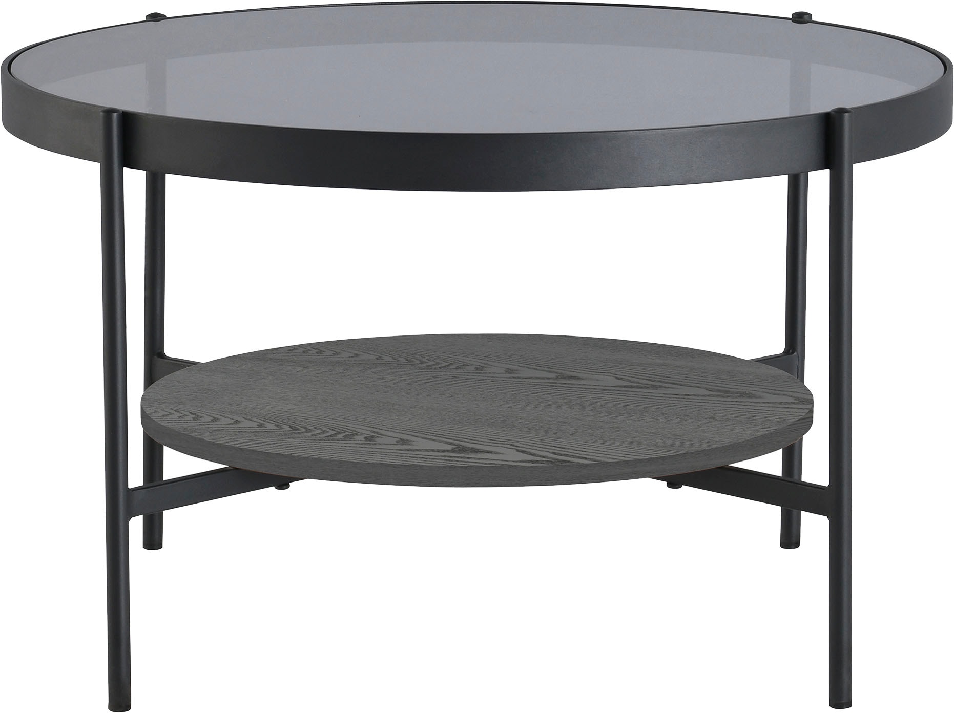 byLIVING Couchtisch »Ohio«, mit Rauchglas, Ablage aus Echtholzfurnier, rund, D 73,5 / H 42,5 cm