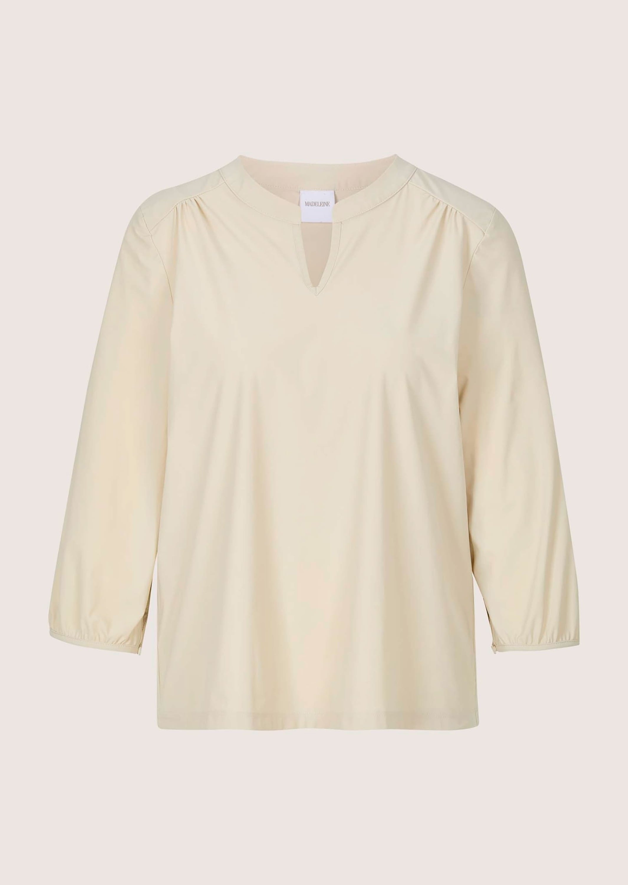MADELEINE Kurzarmbluse "Jerseybluse Elegante Schlupfbluse mit V-Ausschnitt" Bluse mit Rundhalsausschnitt und kleinem V-Ausschnitt