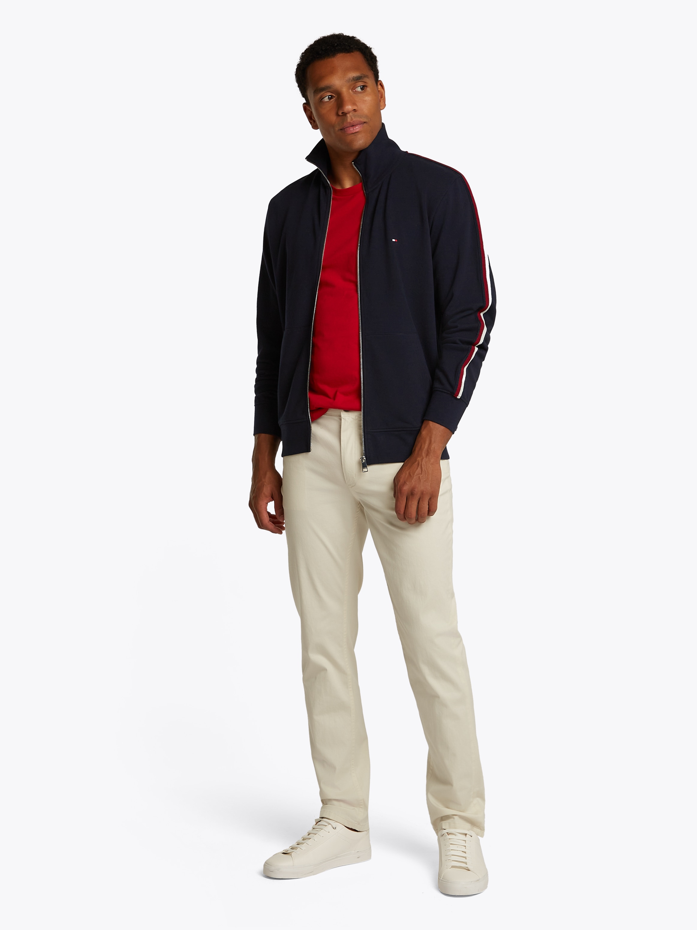 Tommy Hilfiger Sweatjacke »GLOBAL STRIPE STAND COLLAR«, mit Streifen in Tommy Farbe am Ärmel