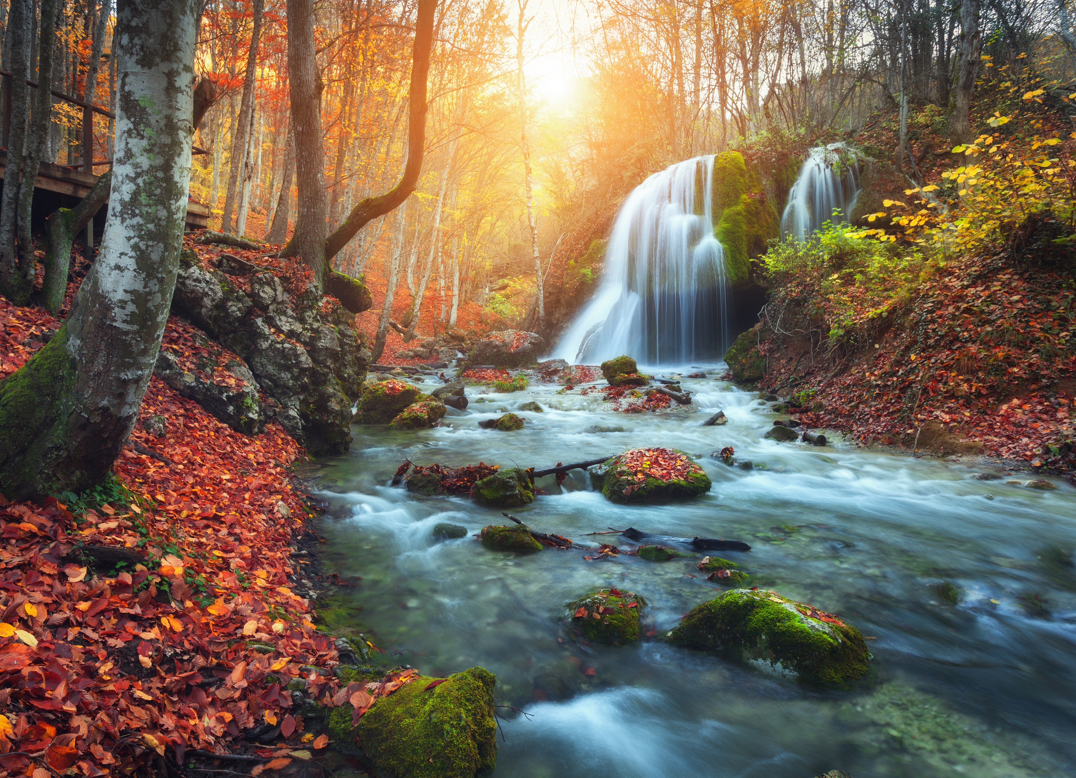 Papermoon Fototapete "Mountain River Autun Waterfall" glatt