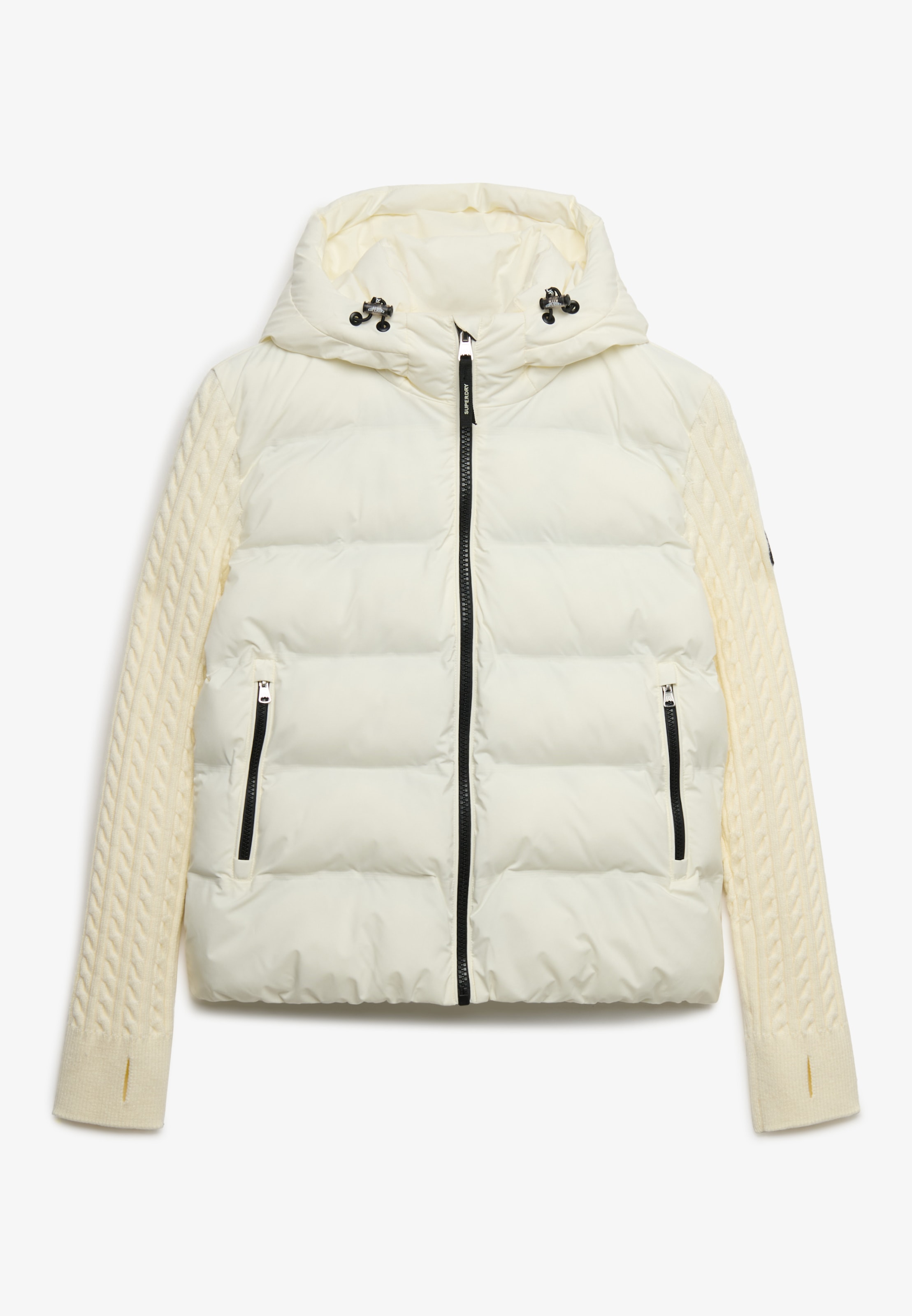 Superdry Steppjacke »CABLE KNIT SLEEVE HYBRID« Kunstfaser, Strickärmel, slim fit