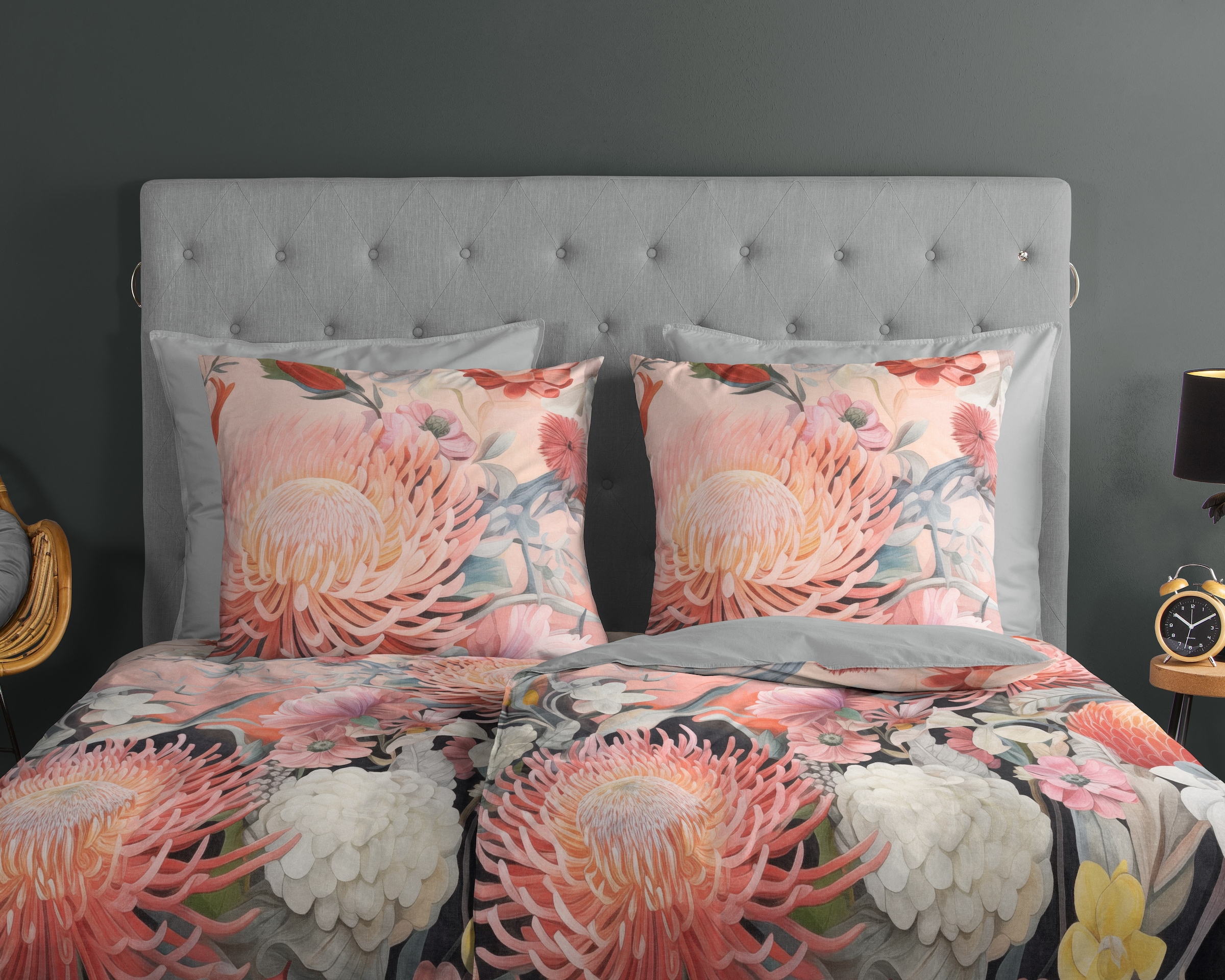 good morning Wendebettwäsche »Delphine«, 100% Baumwolle, Renforcé, Reißverschluss, Wendeoptik, Blumen, Pfirsich